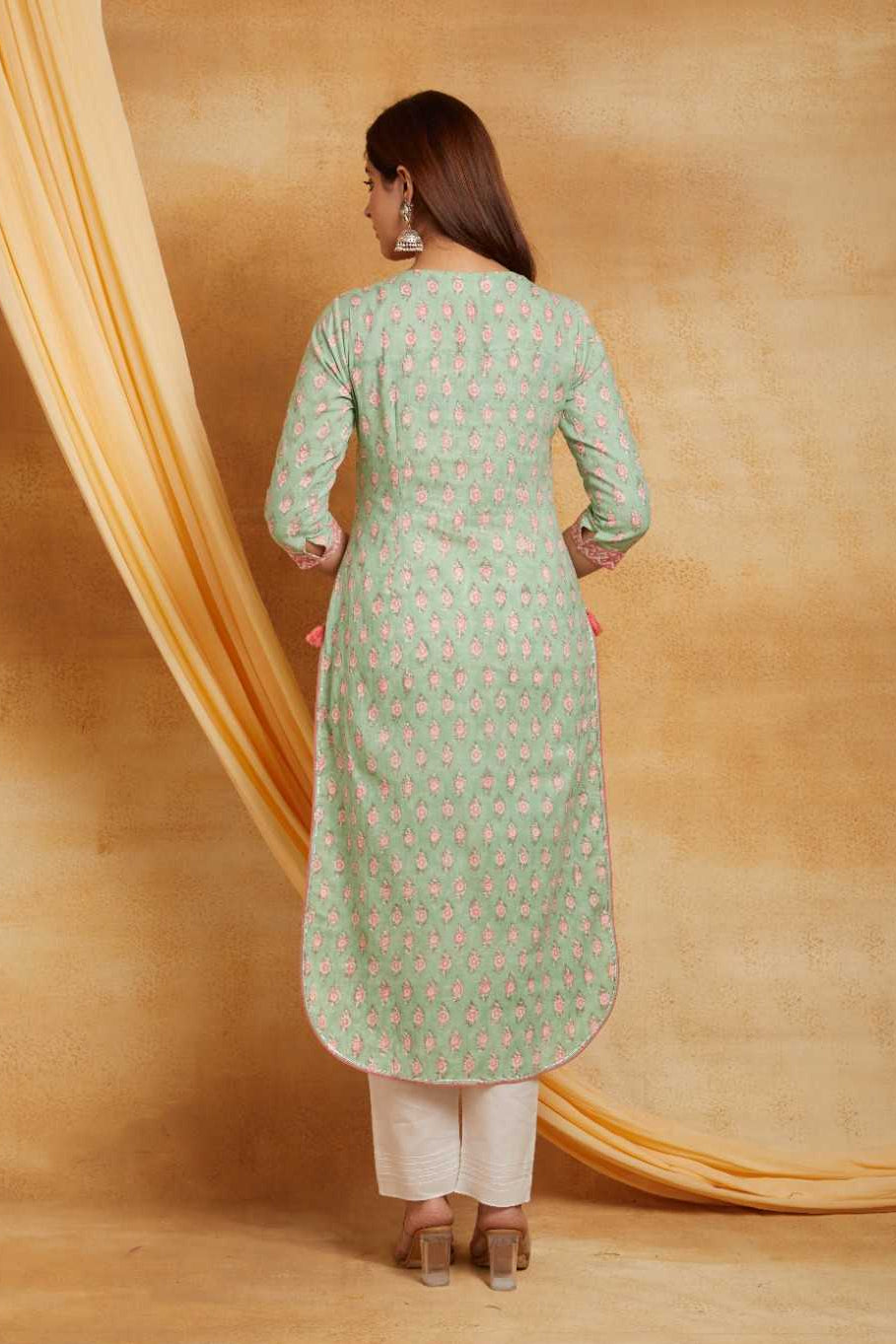 Green Gad Block Printed Single Kurta