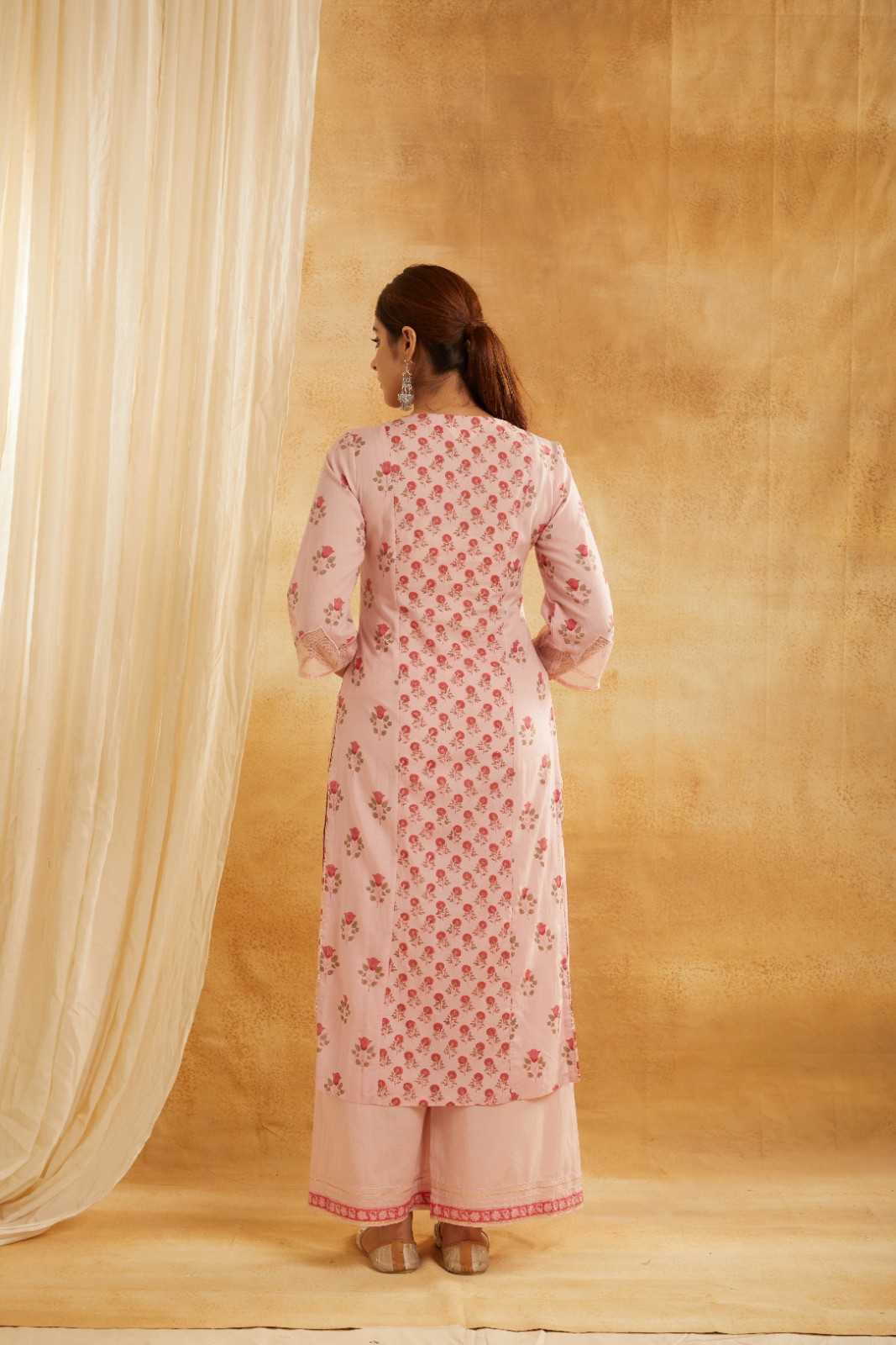 Rose Garden Block Printed Embroidered Suit Set