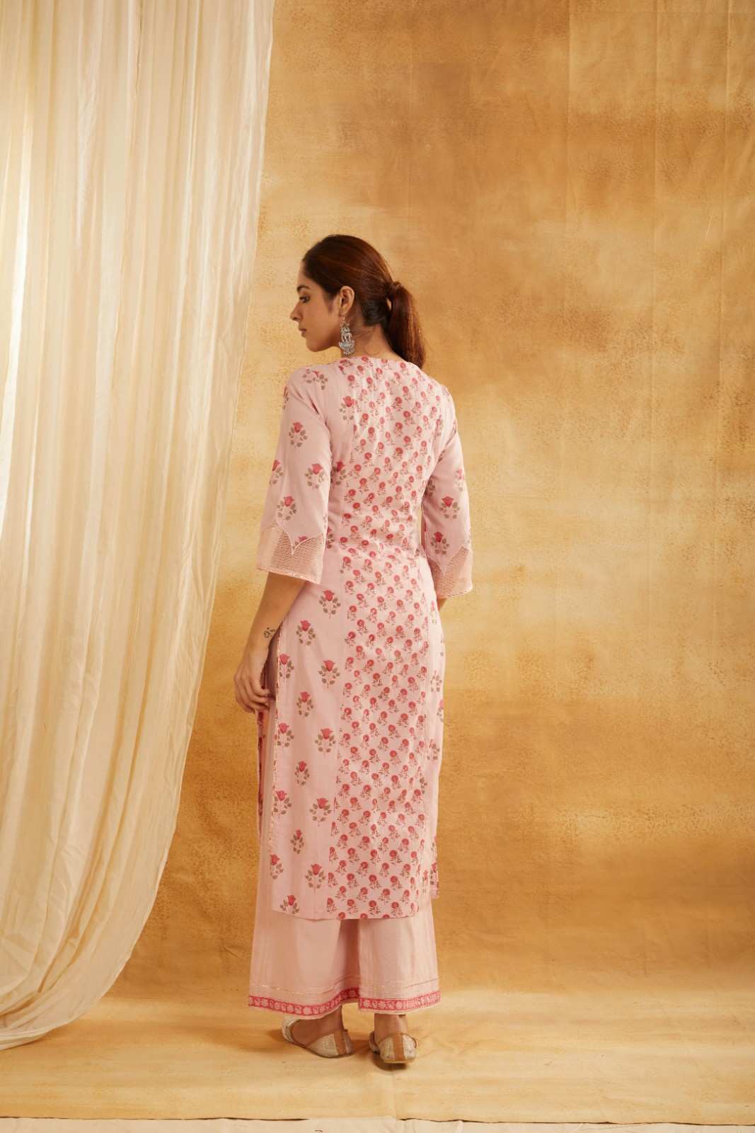 Rose Garden Block Printed Embroidered Suit Set