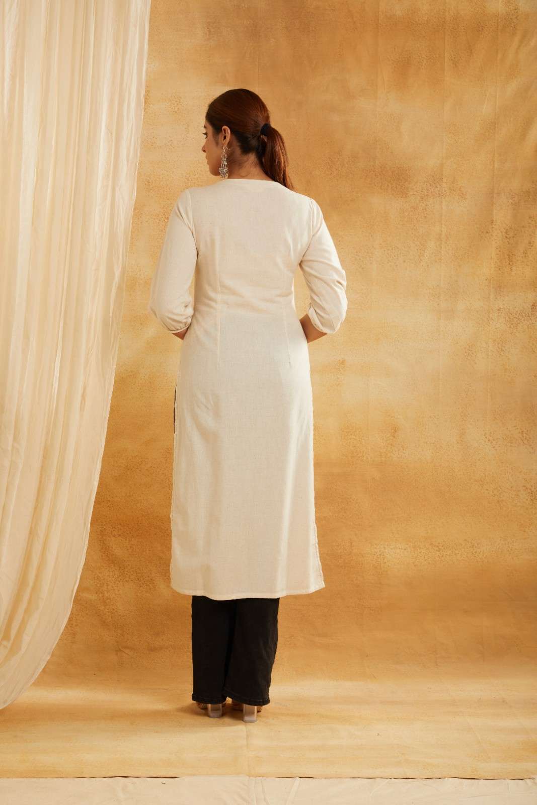 Solid Ivory Embroidered Kurta