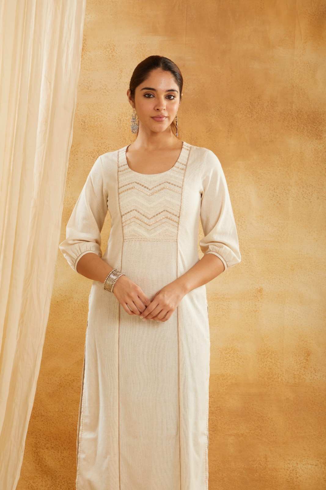 Solid Ivory Embroidered Kurta