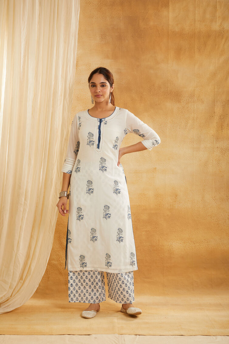 Indigo Buta Embroidered Suit Set
