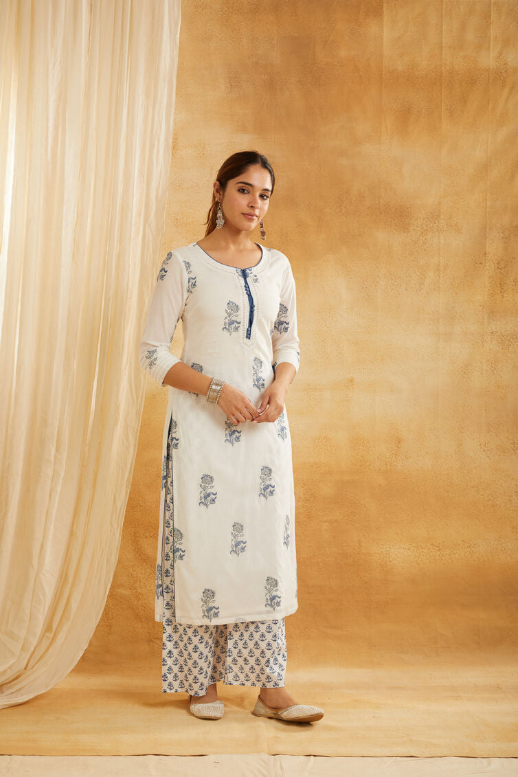 Indigo Buta Embroidered Suit Set