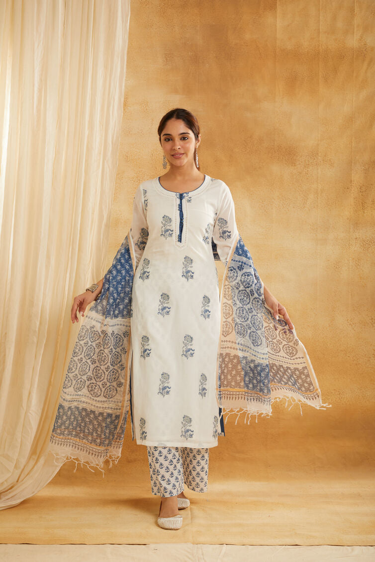 Indigo Buta Embroidered Suit Set