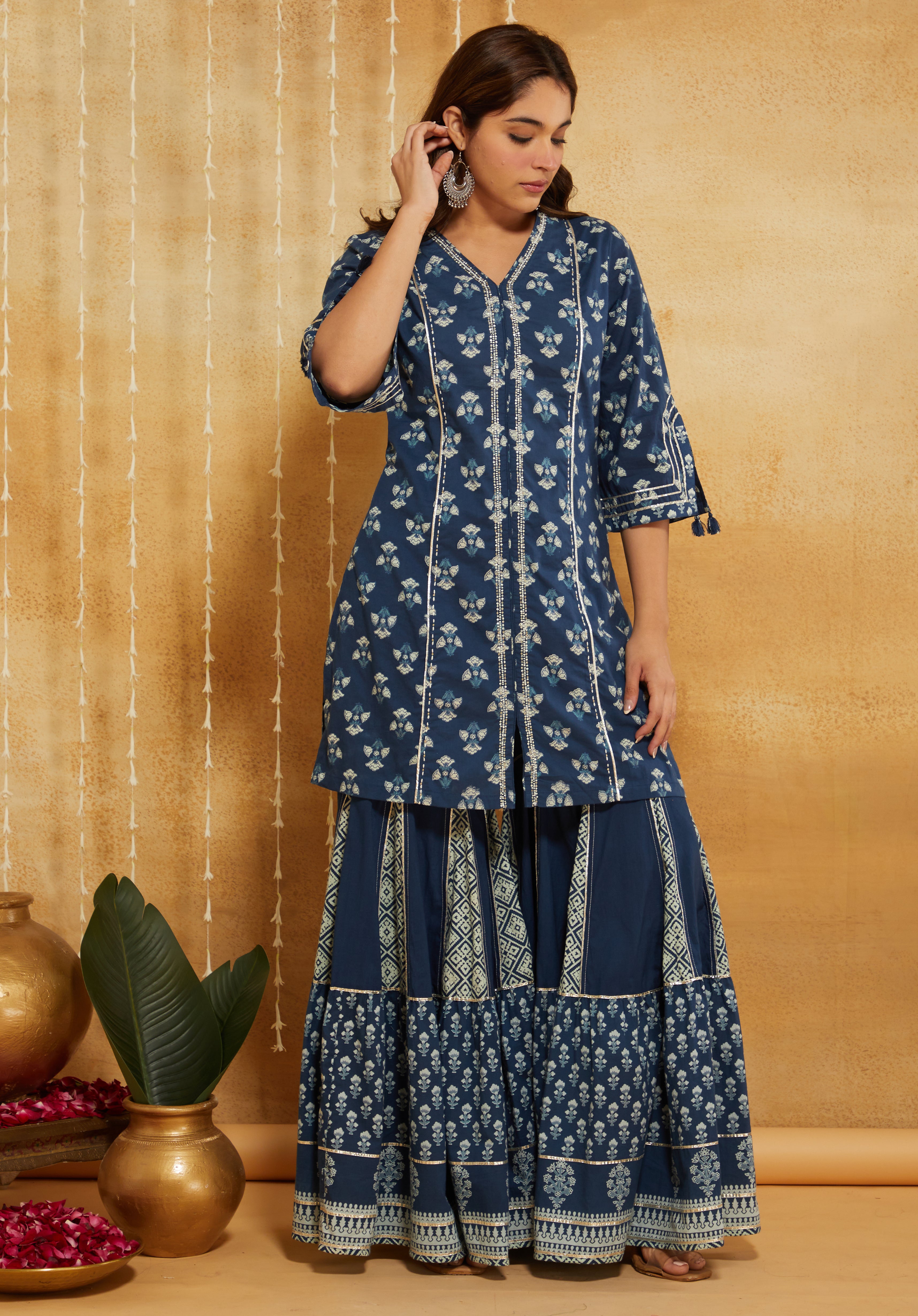 Nargis Indigo Sharara Suit Set