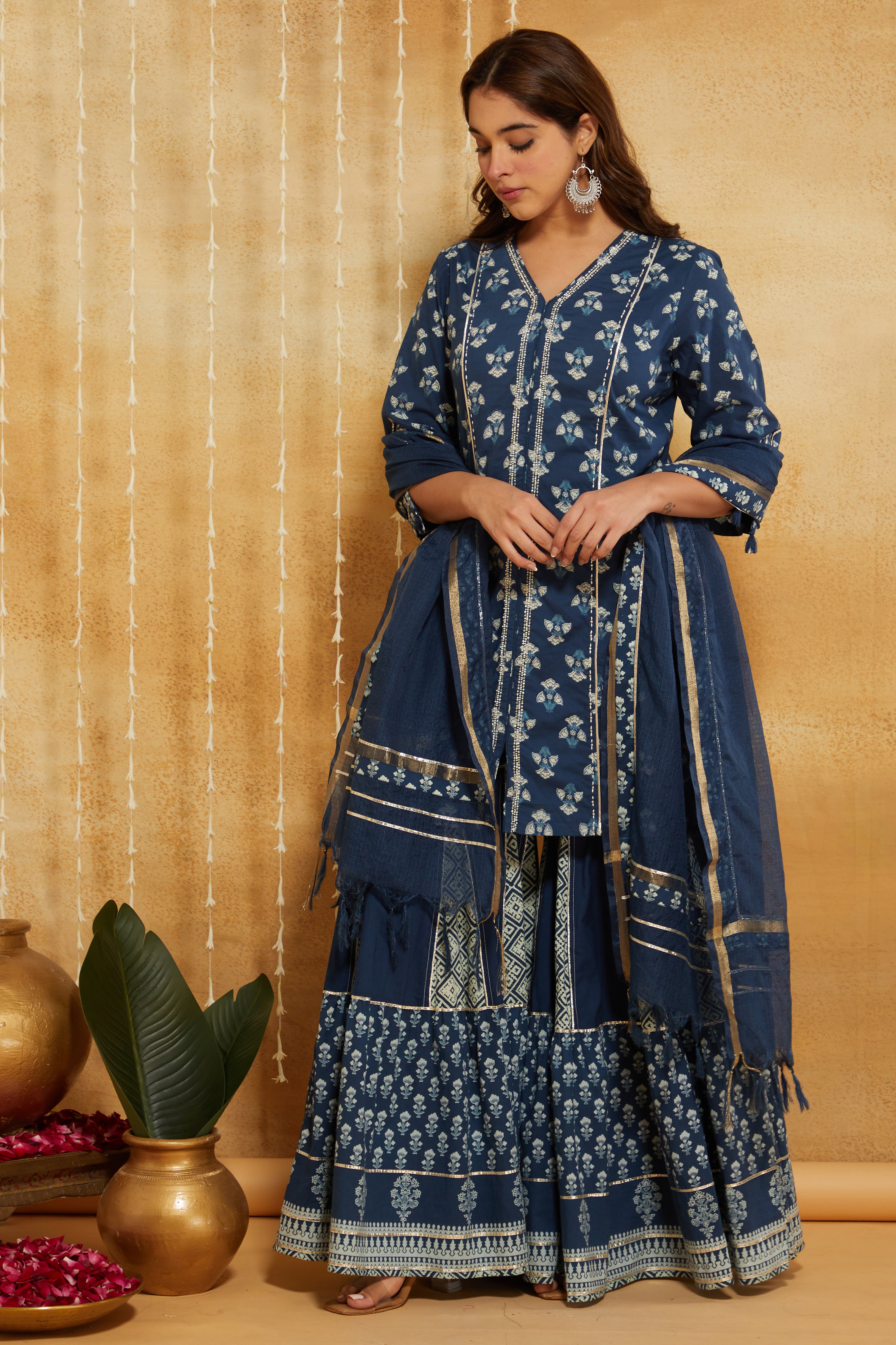 Nargis Indigo Sharara Suit Set