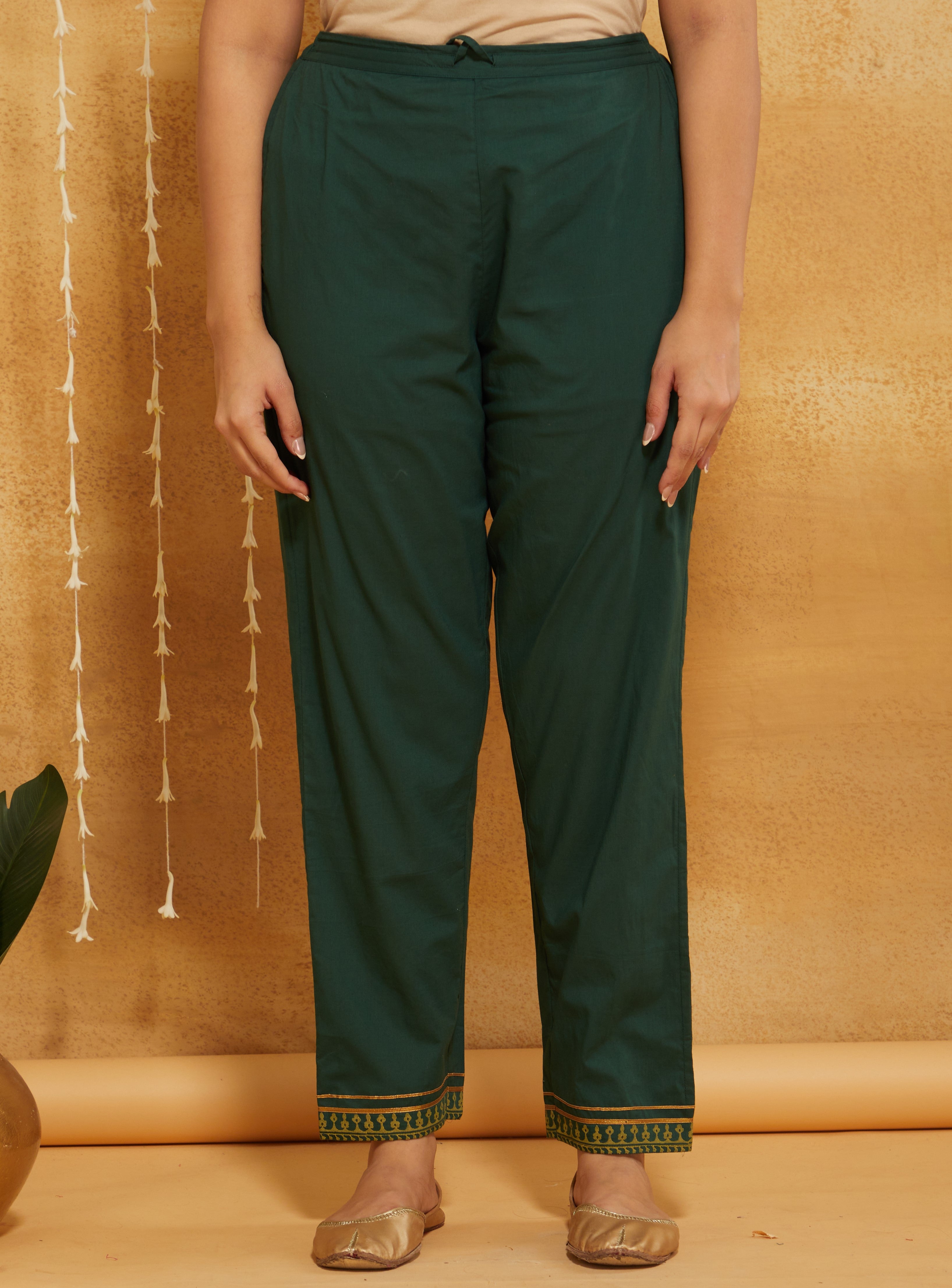 BOTTLE GREEN COTTON SILK MIRROR SUIT SET