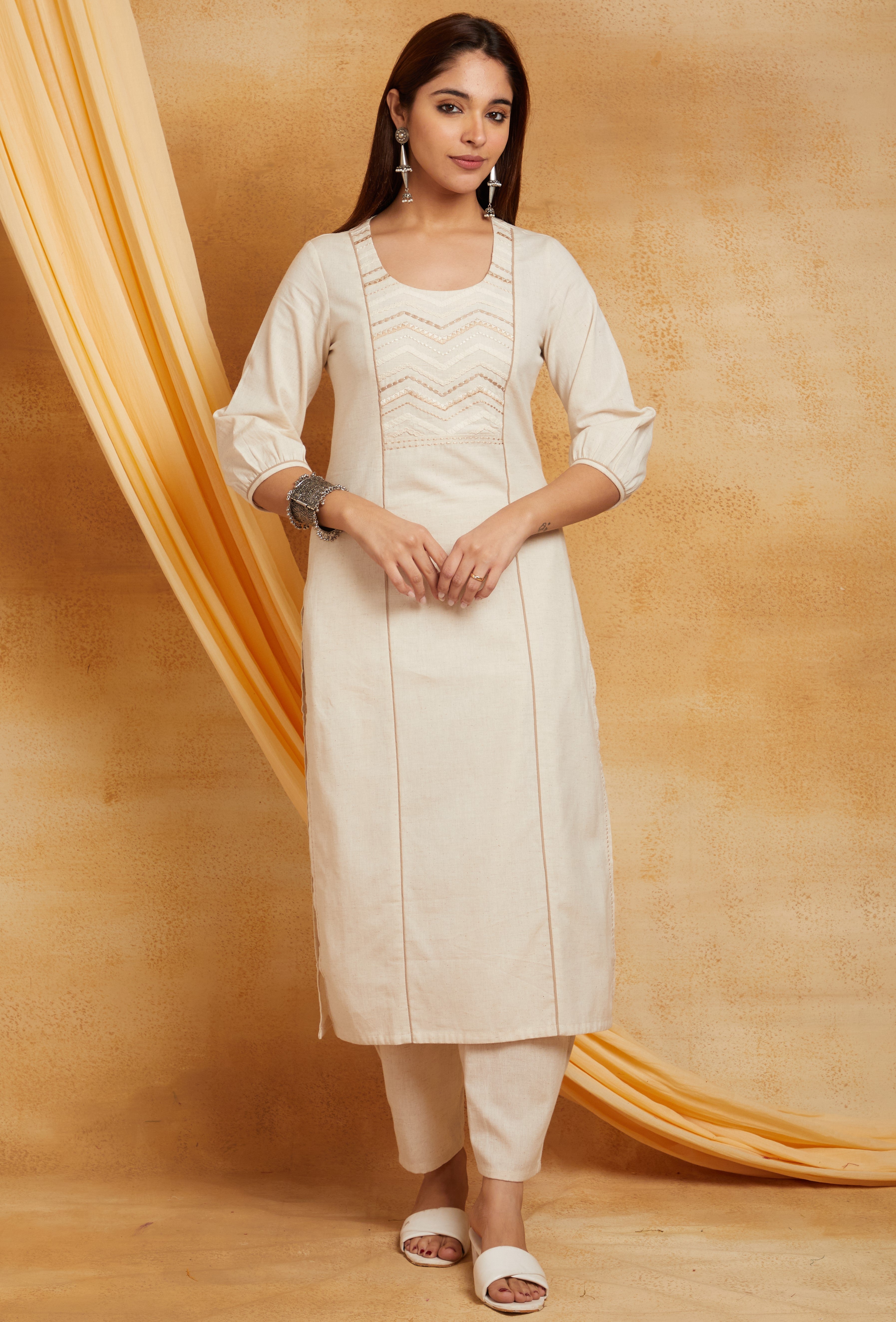 SOLID IVORY EMBROIDERED SUIT SET