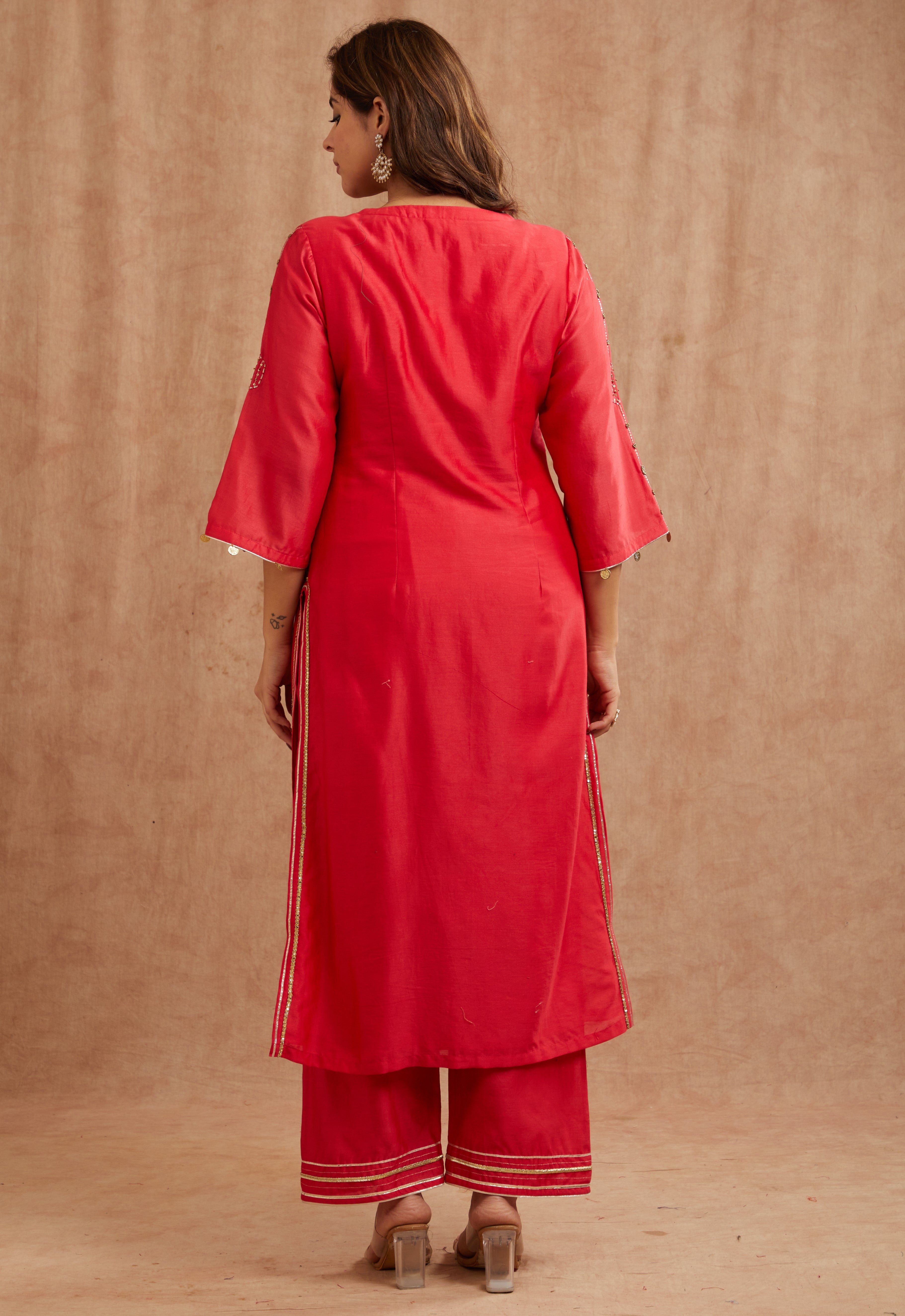 ONION PINK EMBROIDERED CHANDERI SUIT SET