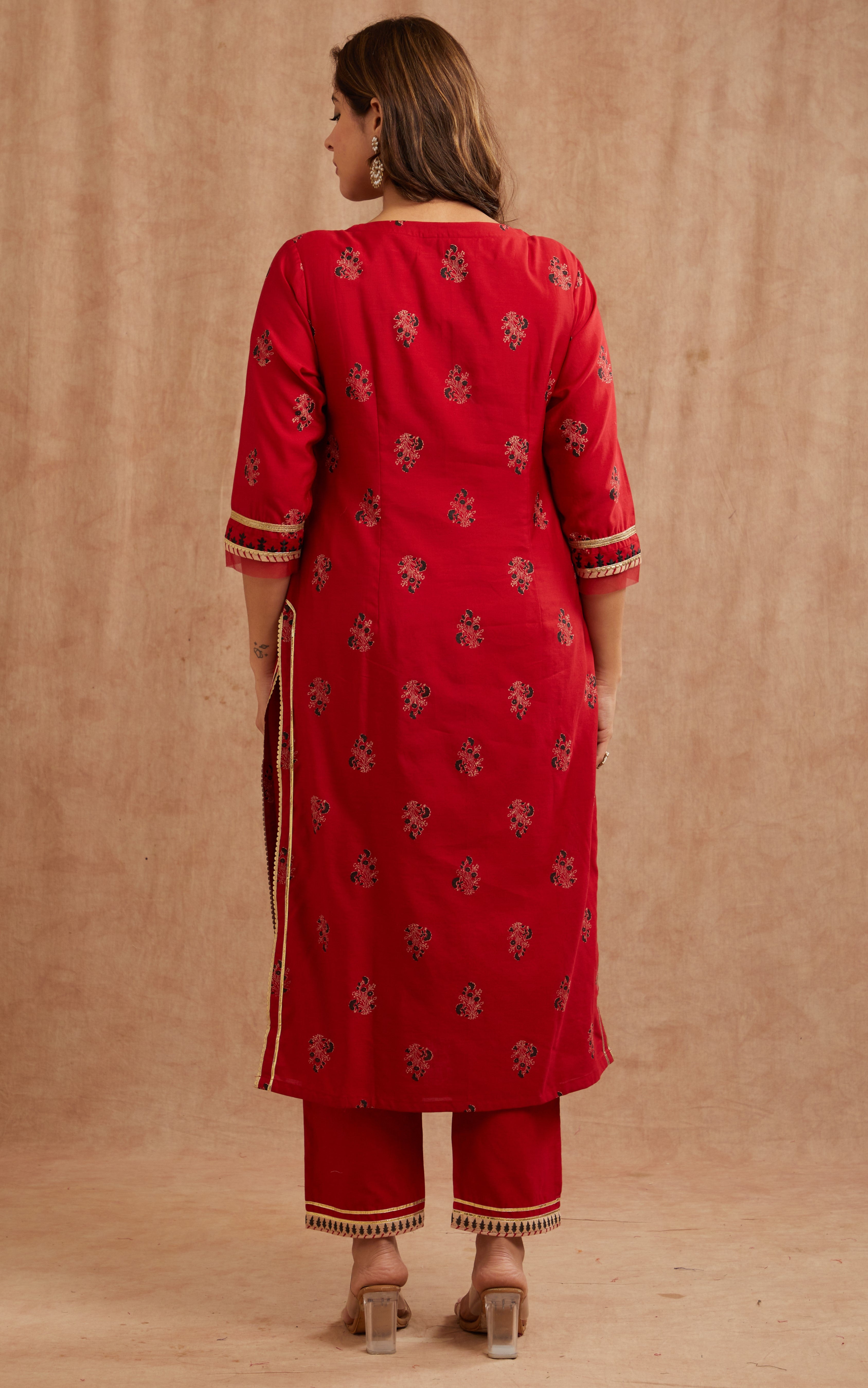 Crimson red chanderi silk festive suit set