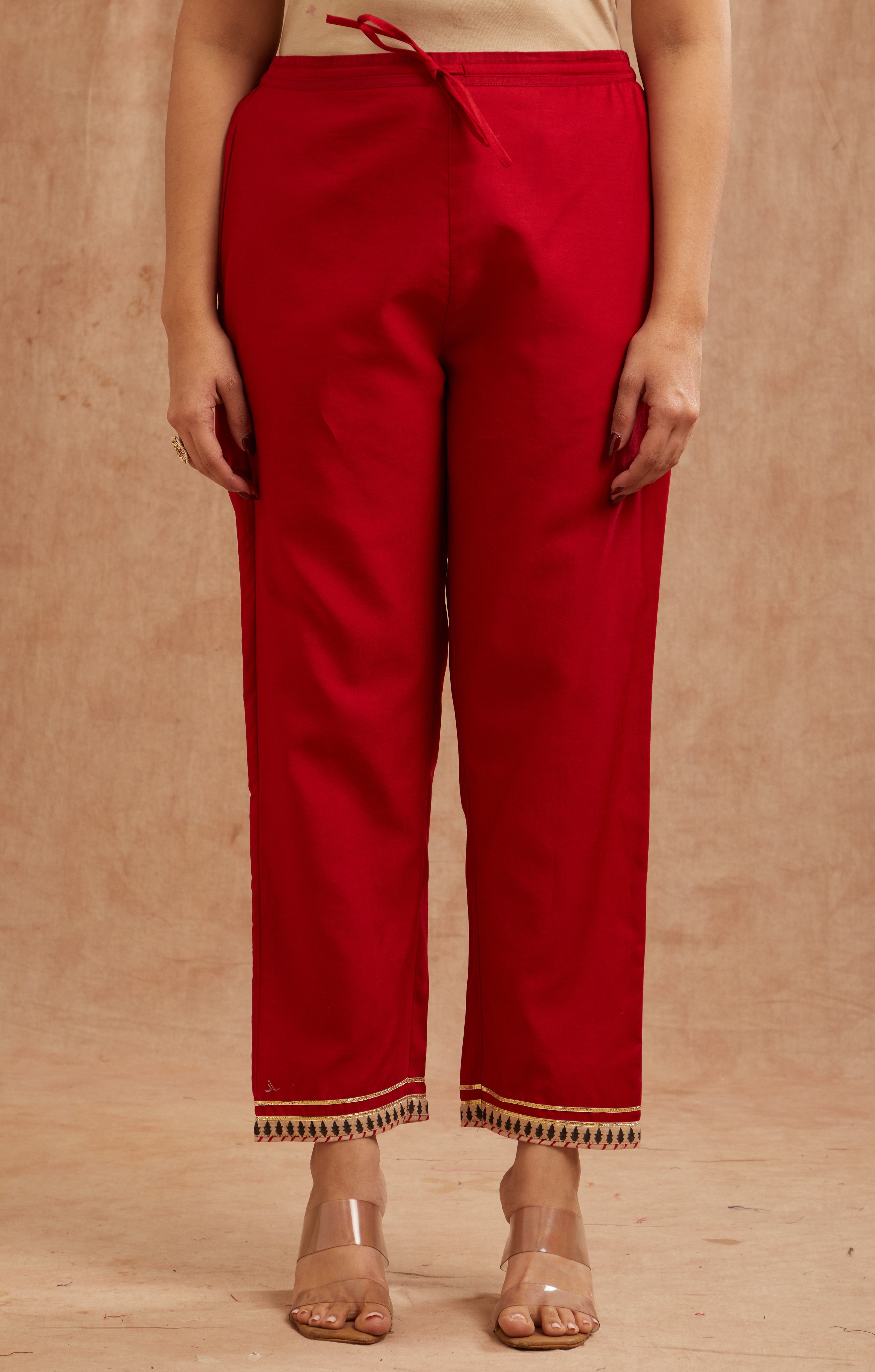 Crimson red chanderi silk festive suit set
