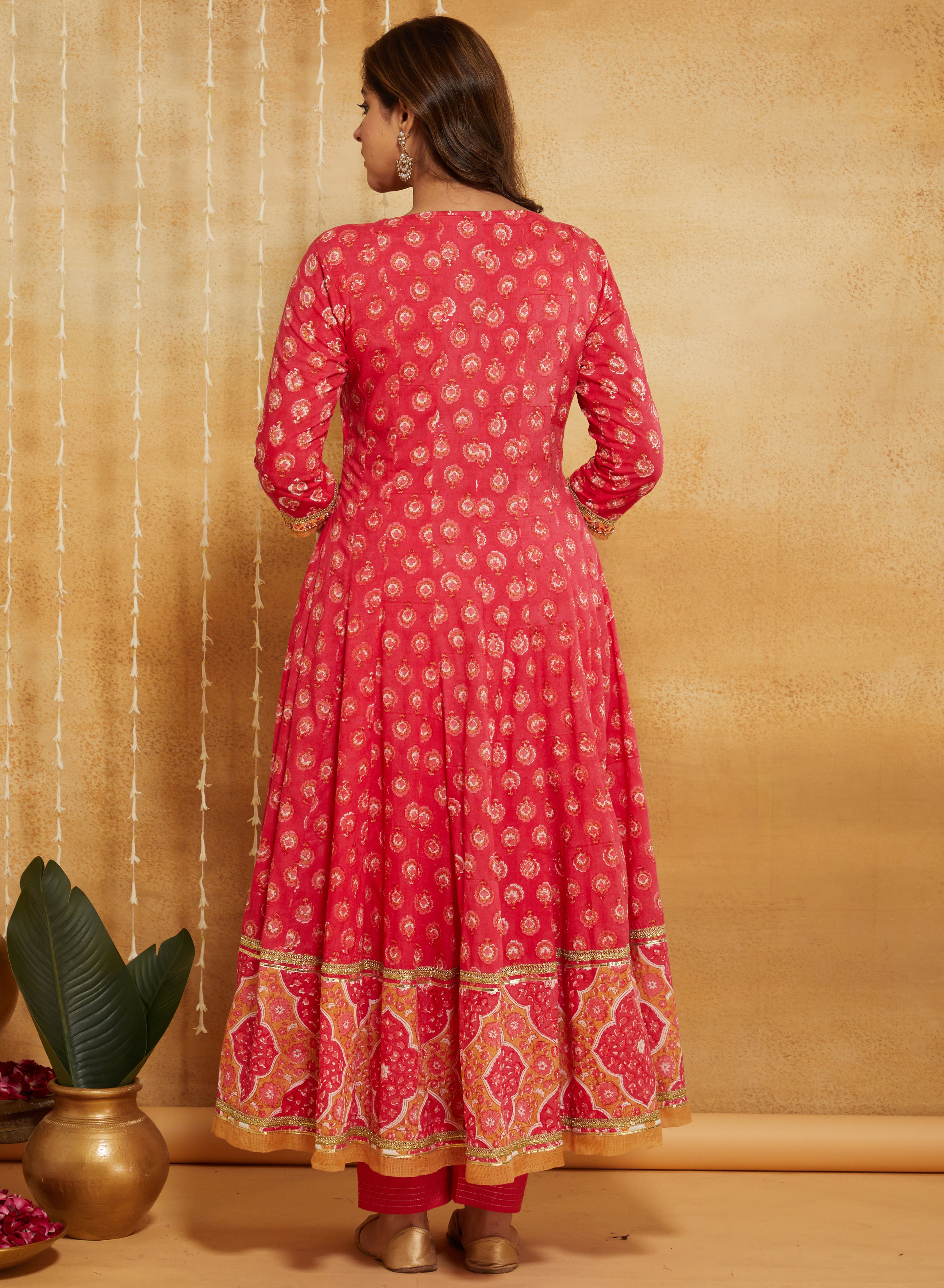 Pink Jharokha Festive Embroidered Anarkali Set of 3