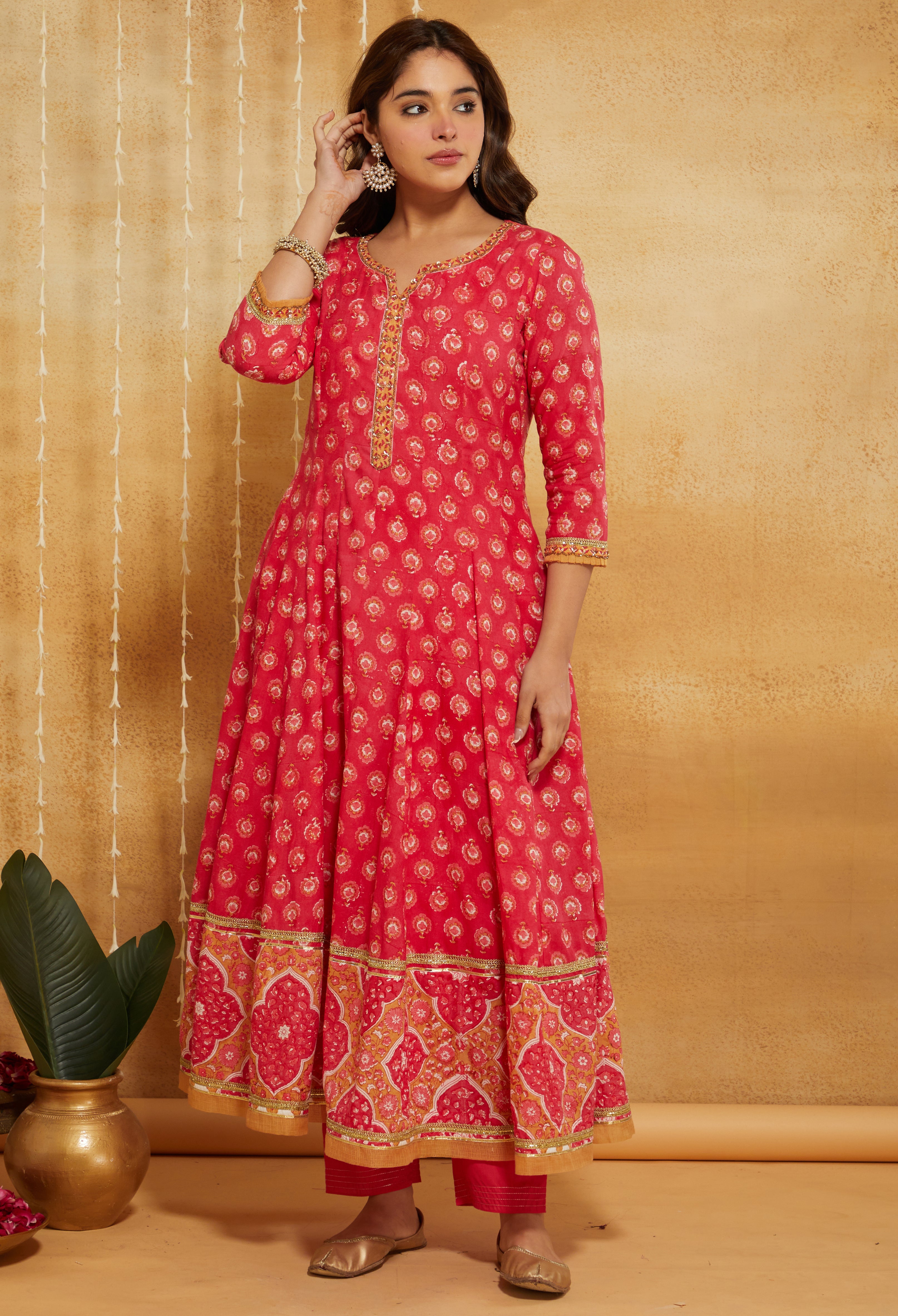 Pink Jharokha Festive Embroidered Anarkali Set of 3