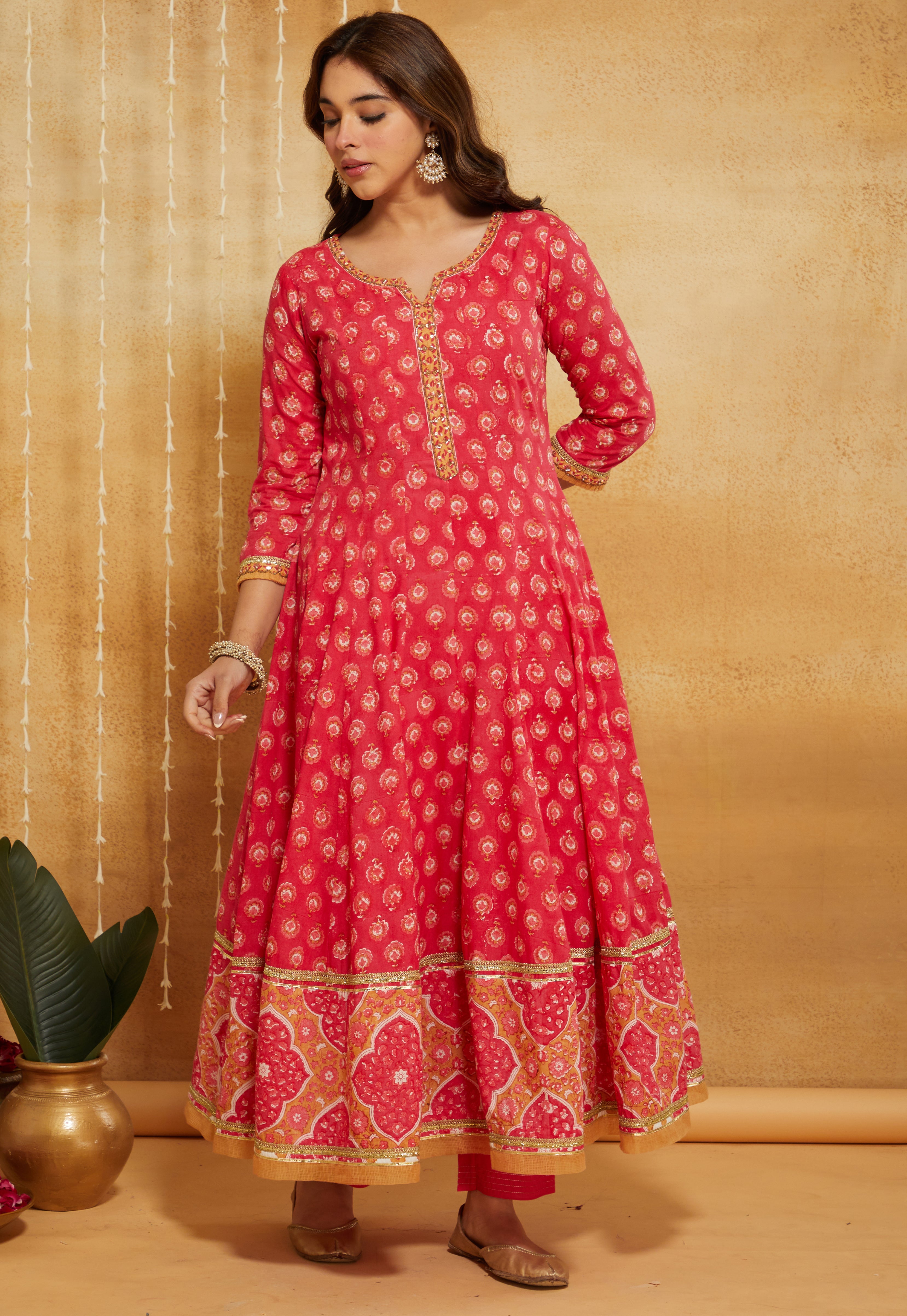 Pink Jharokha Festive Embroidered Anarkali Set of 3