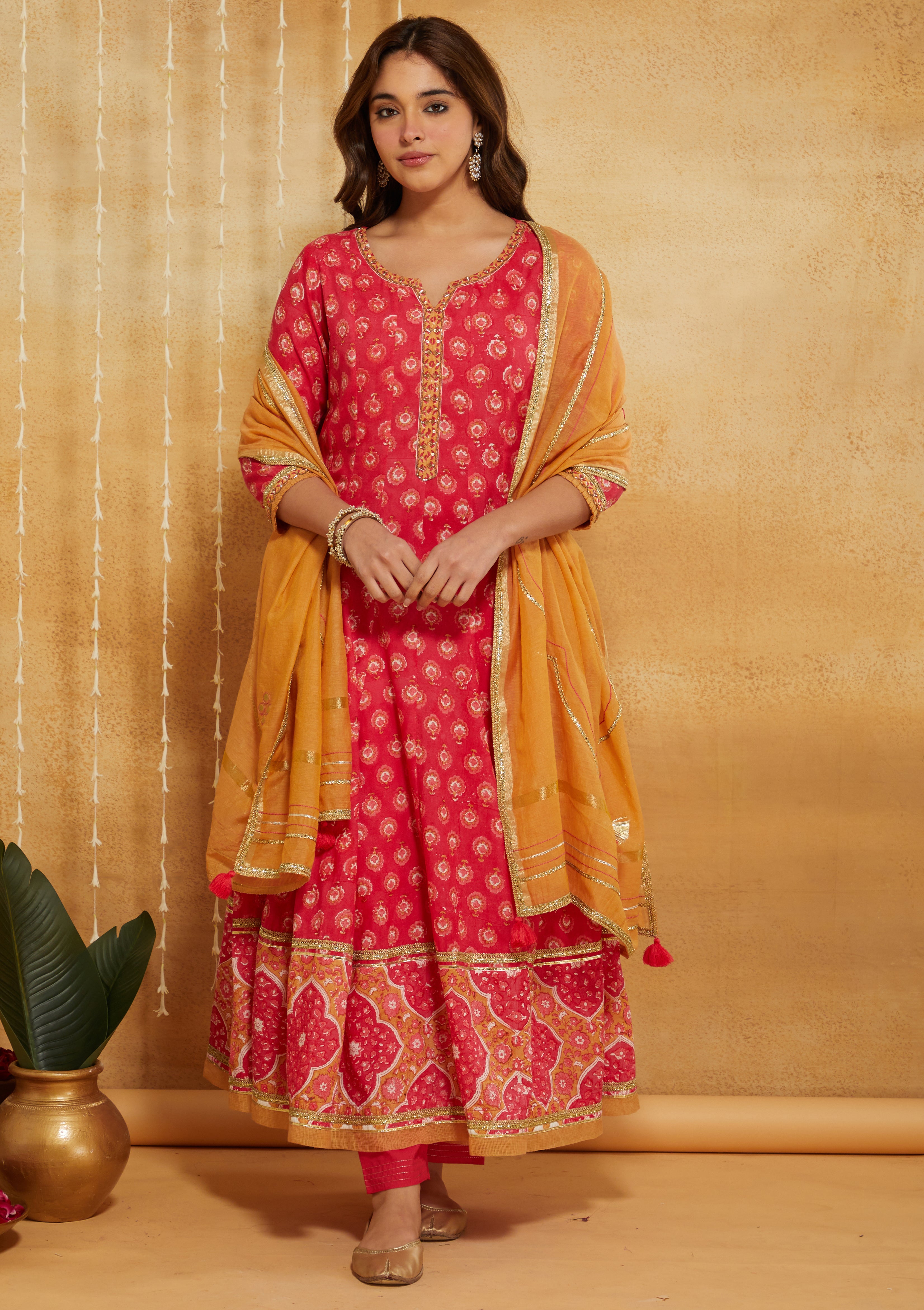 Pink Jharokha Festive Embroidered Anarkali Set of 3