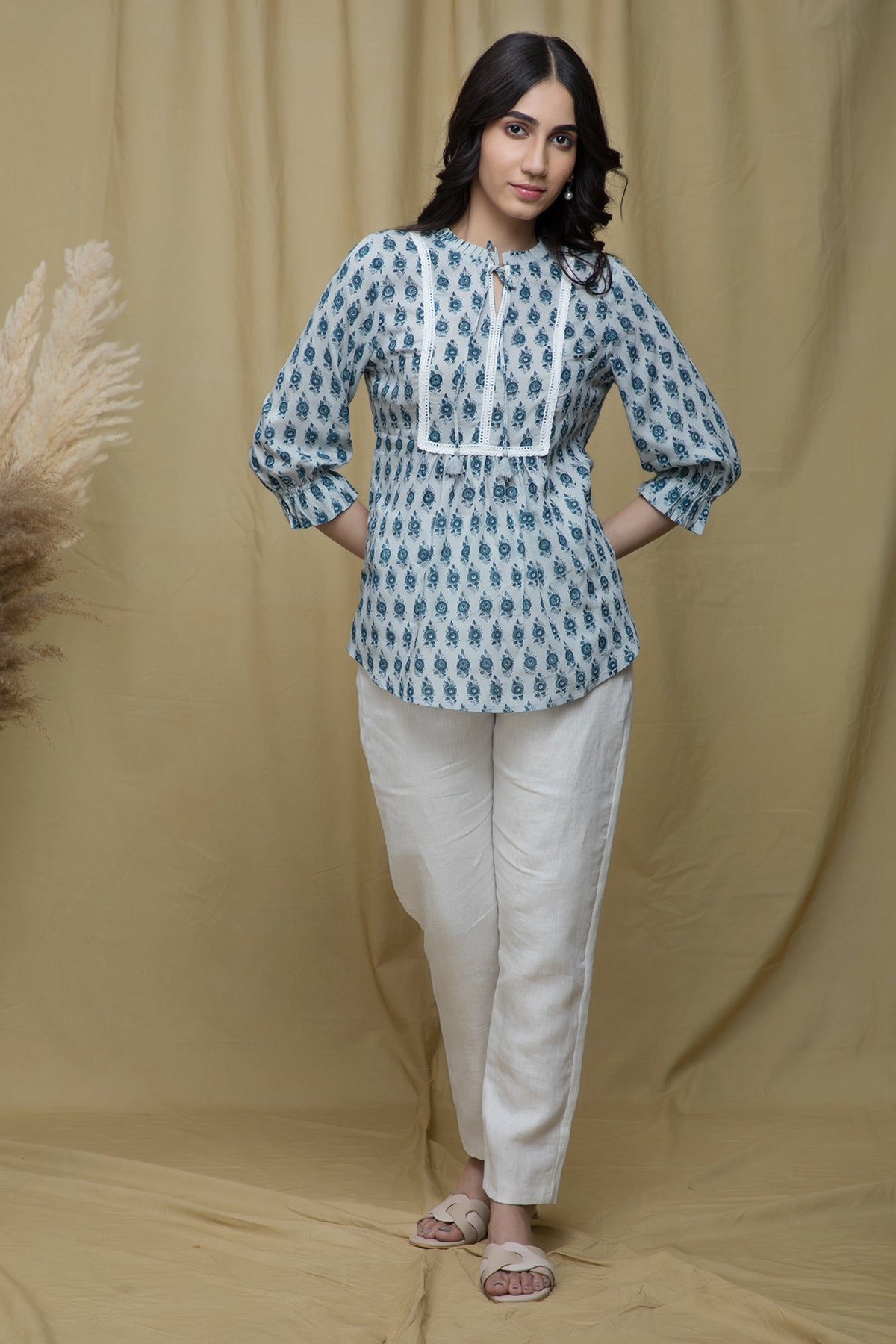 Manjari Indigo Lace Top