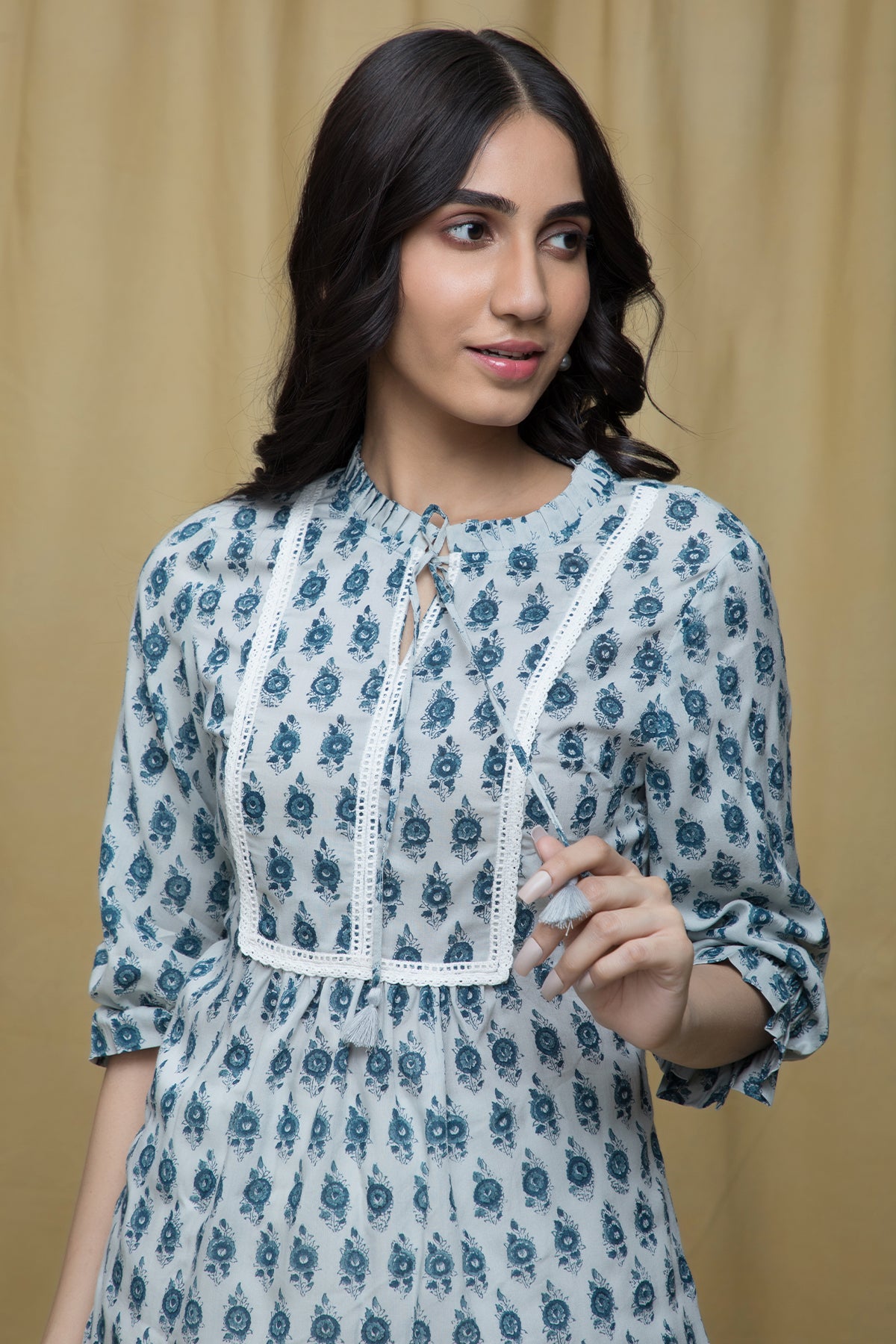 Manjari Indigo Lace Top