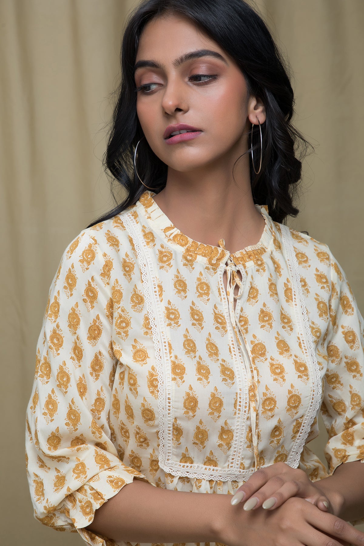 Manjari Mustard Yellow Lace Top