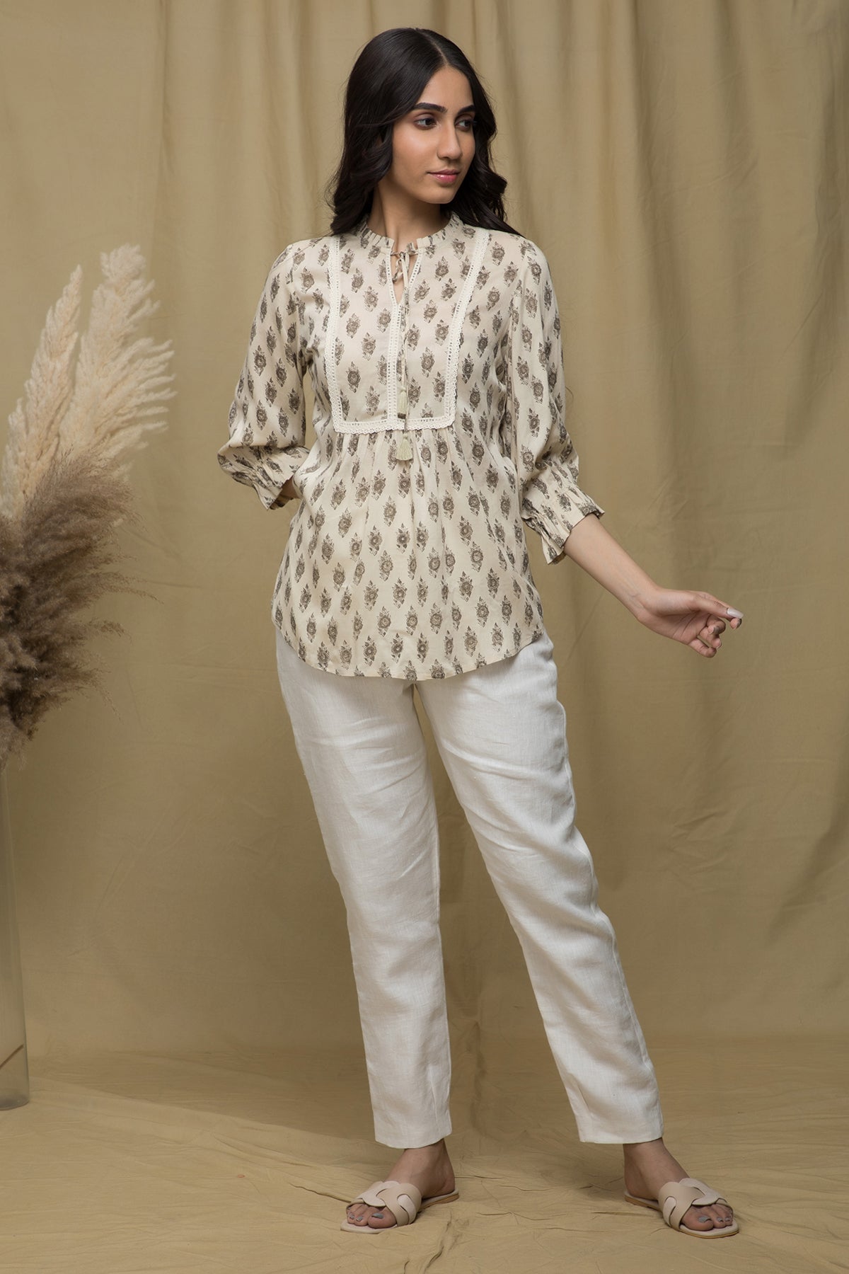 Dhara Beige Brown Lace Top