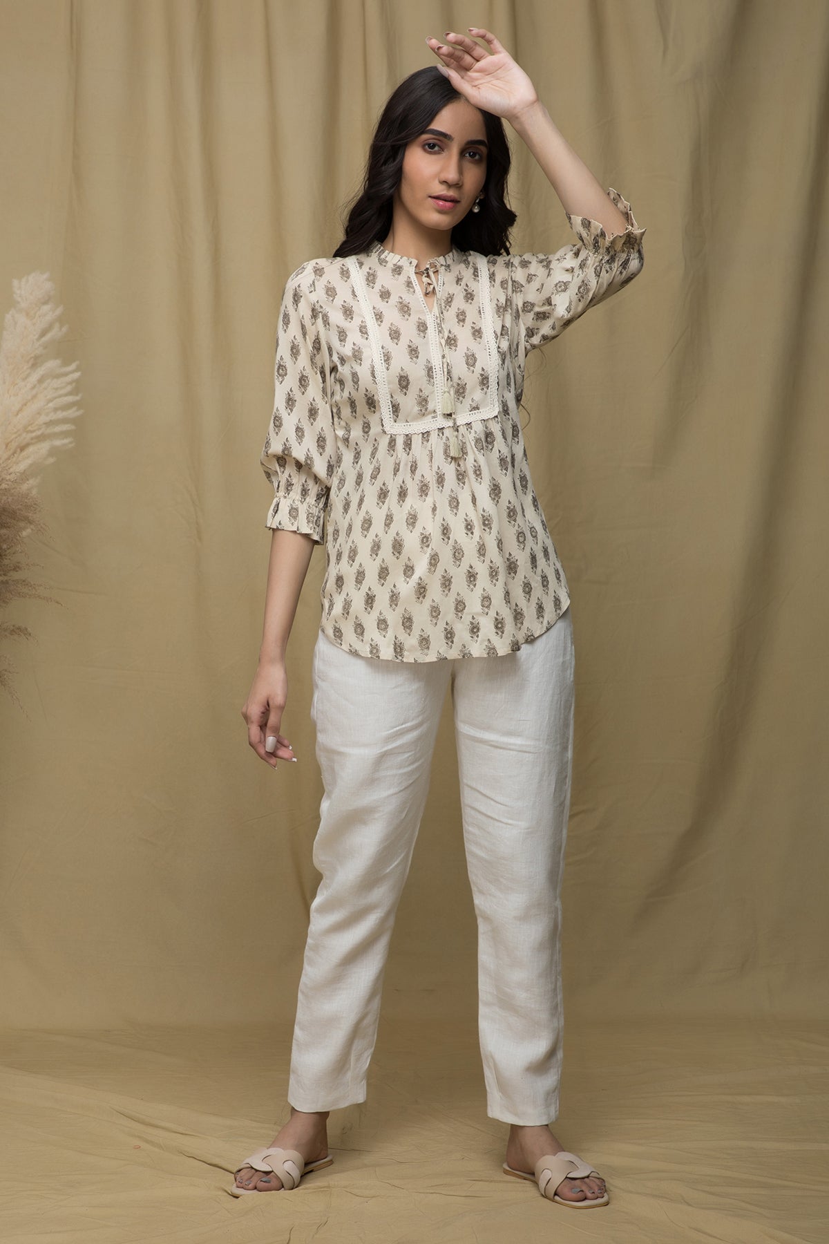 Dhara Beige Brown Lace Top