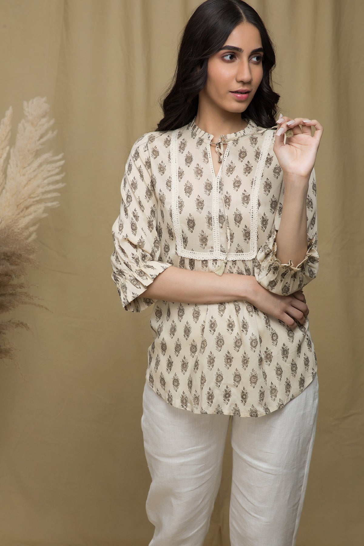 Dhara Beige Brown Lace Top
