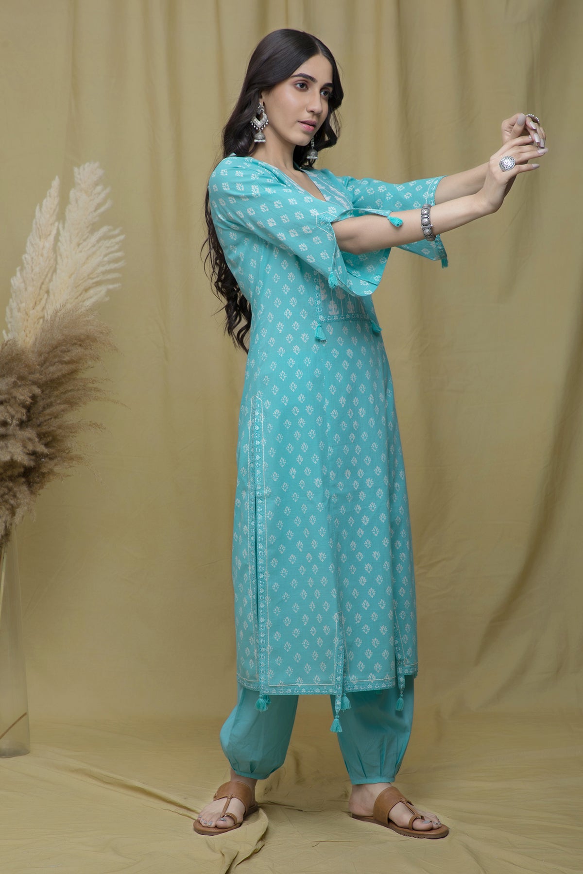 Noor Sea Green Slit Suit Set