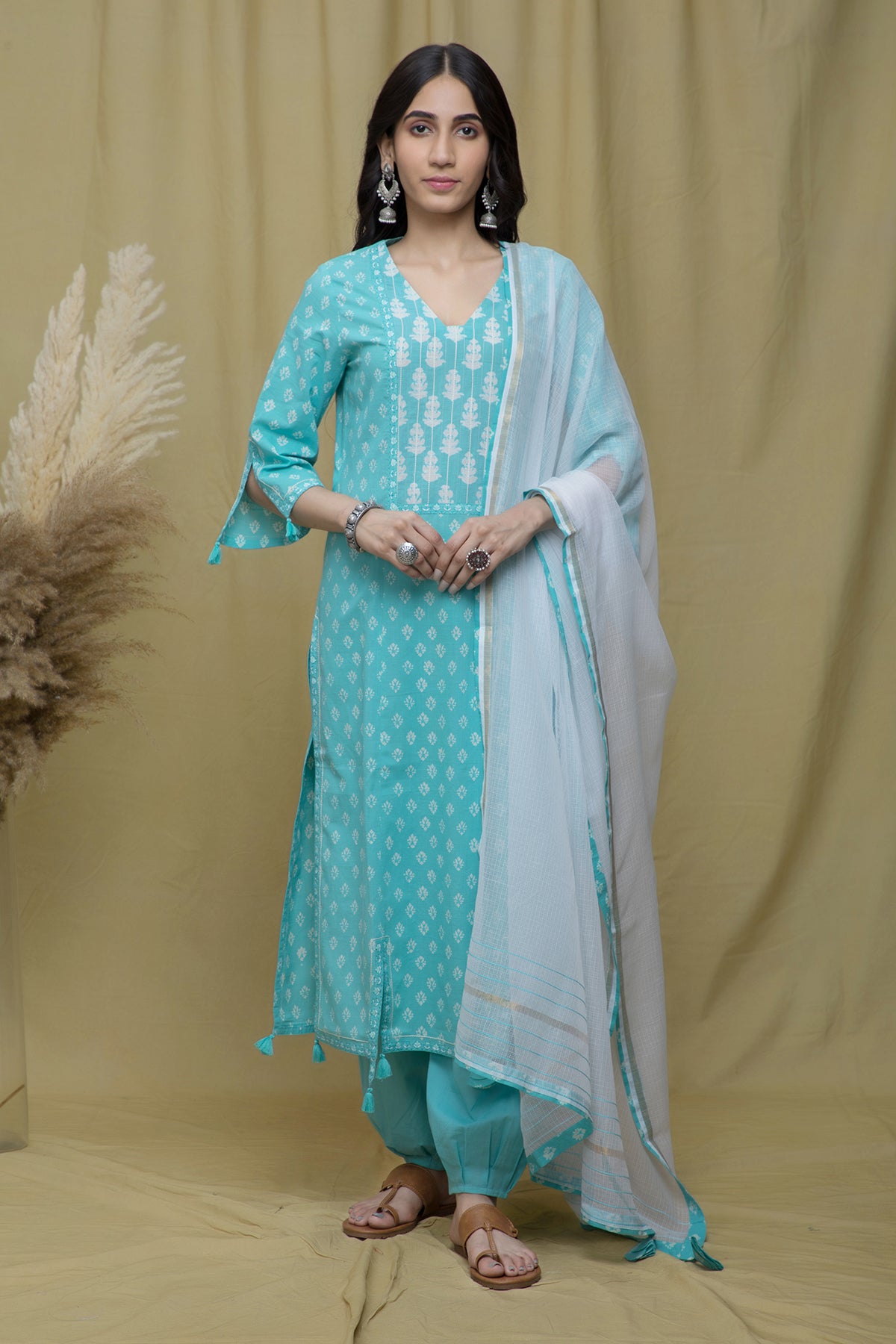 Noor Sea Green Slit Suit Set