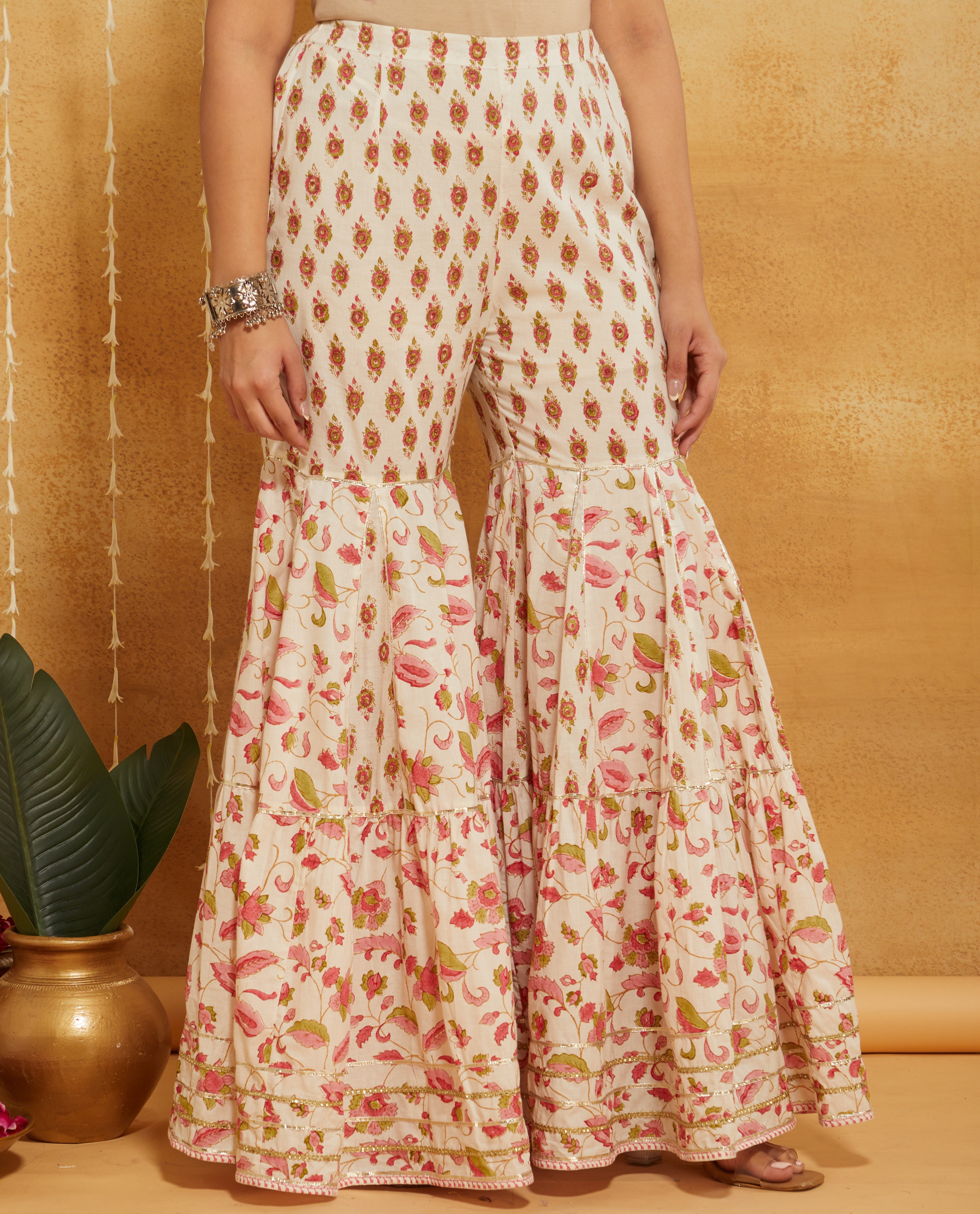 GULABI PEARL BLOCK SHARARA SET