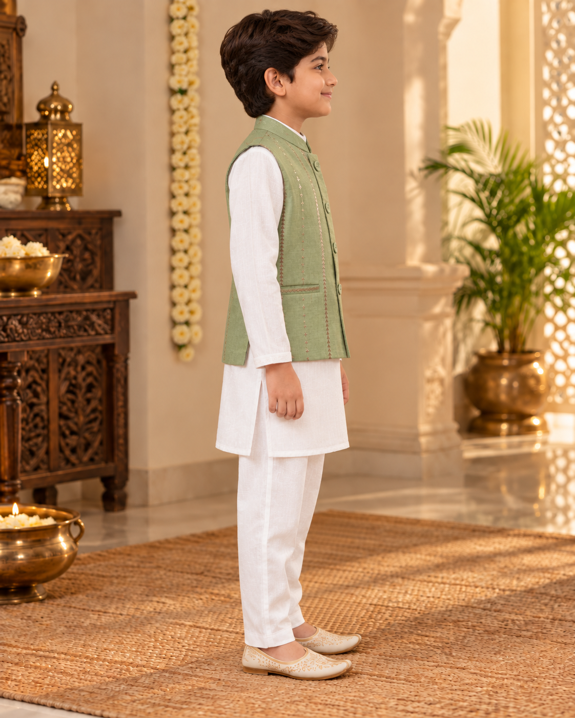 Pista Green Boy Festive Waistcoat