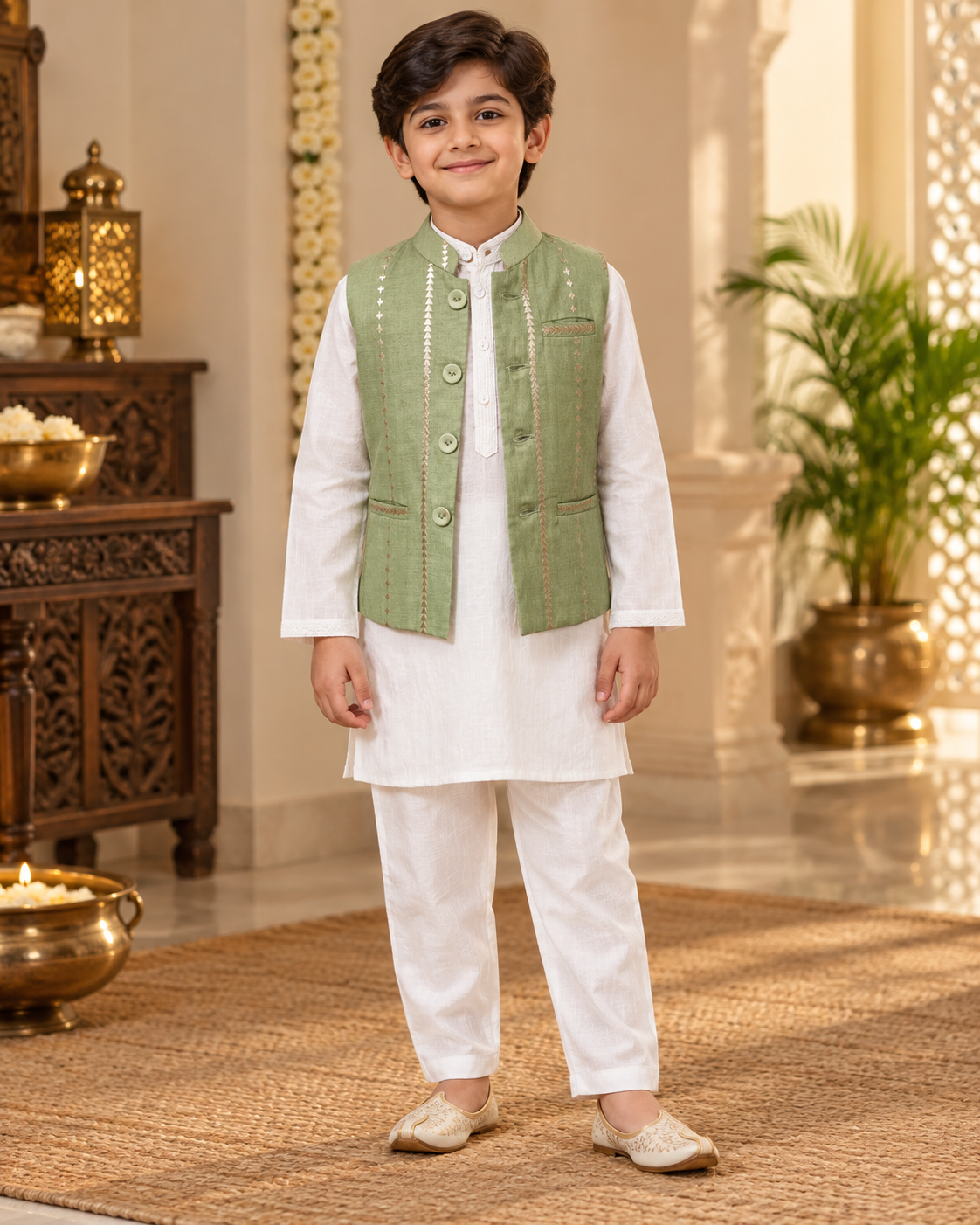Pista Green Boy Festive Waistcoat