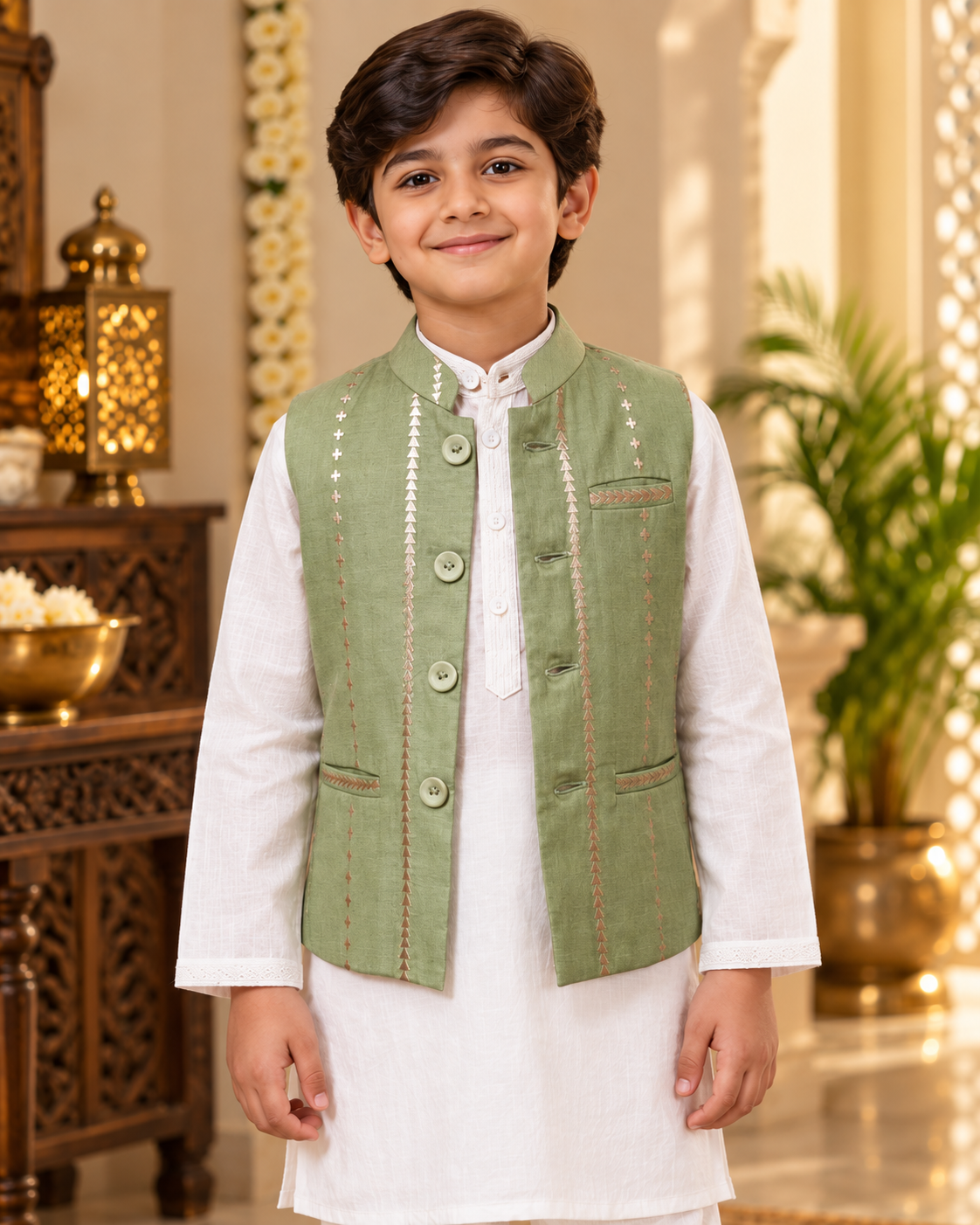 Pista Green Boy Festive Waistcoat