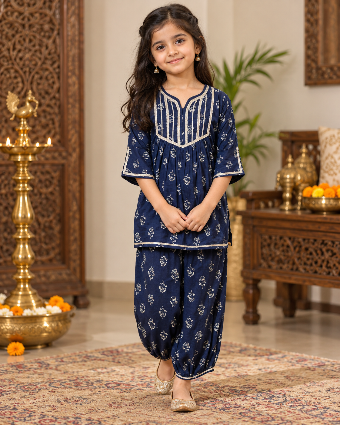 Indigo Rose Girls Festive Kurta Pajama Set