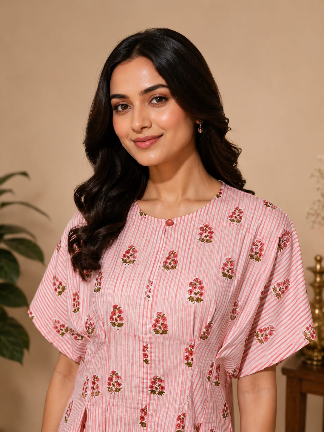 Pink Floral Stripes Women Co-ord Set