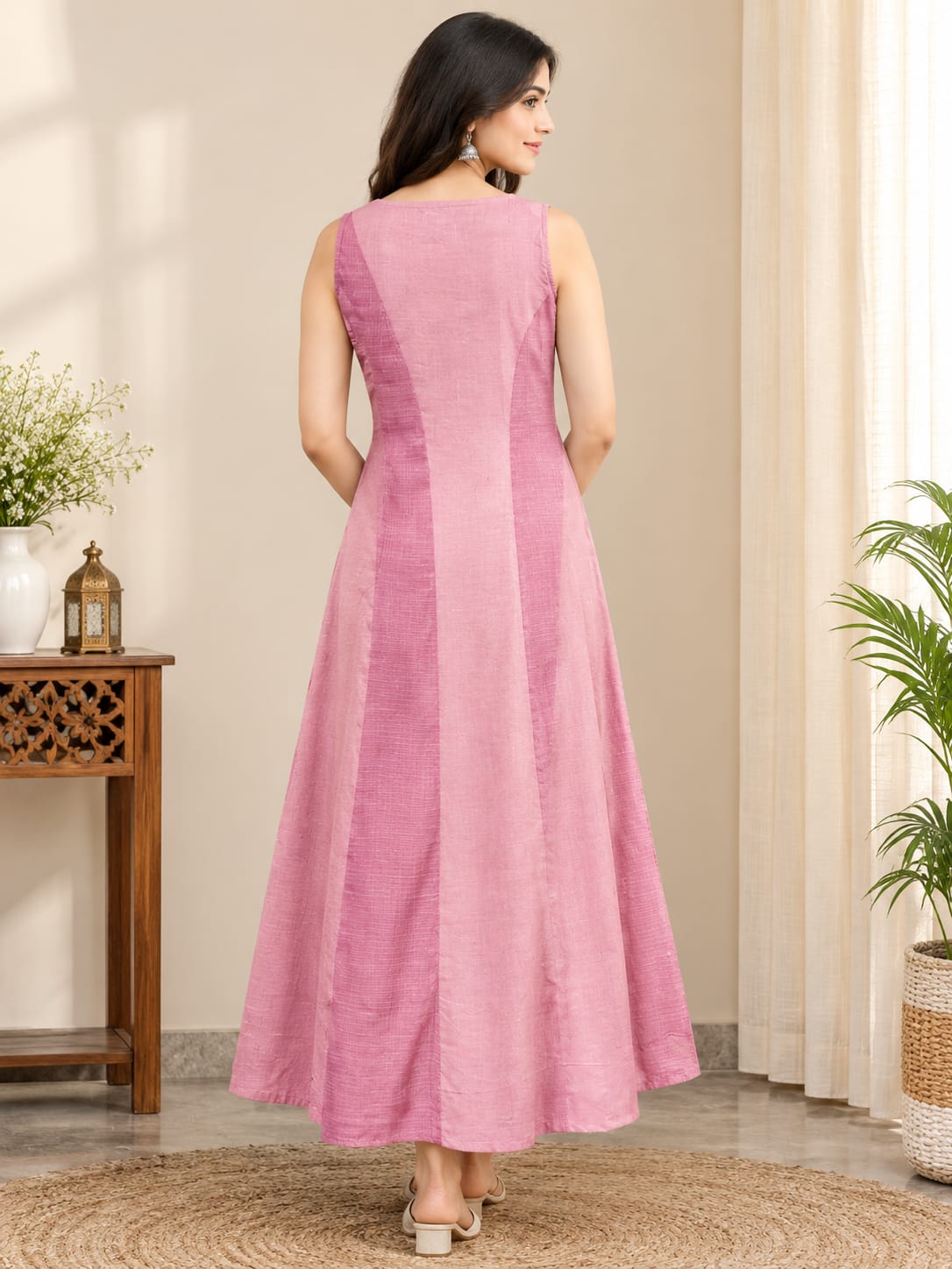 Powder Pink Asymmetric Kota Panel Dress