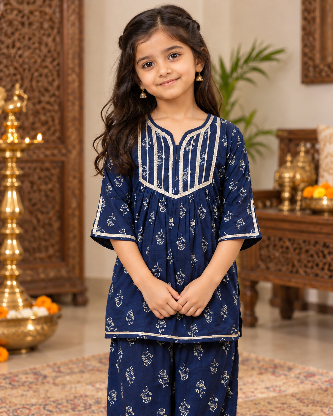 Indigo Rose Girls Festive Kurta Pajama Set