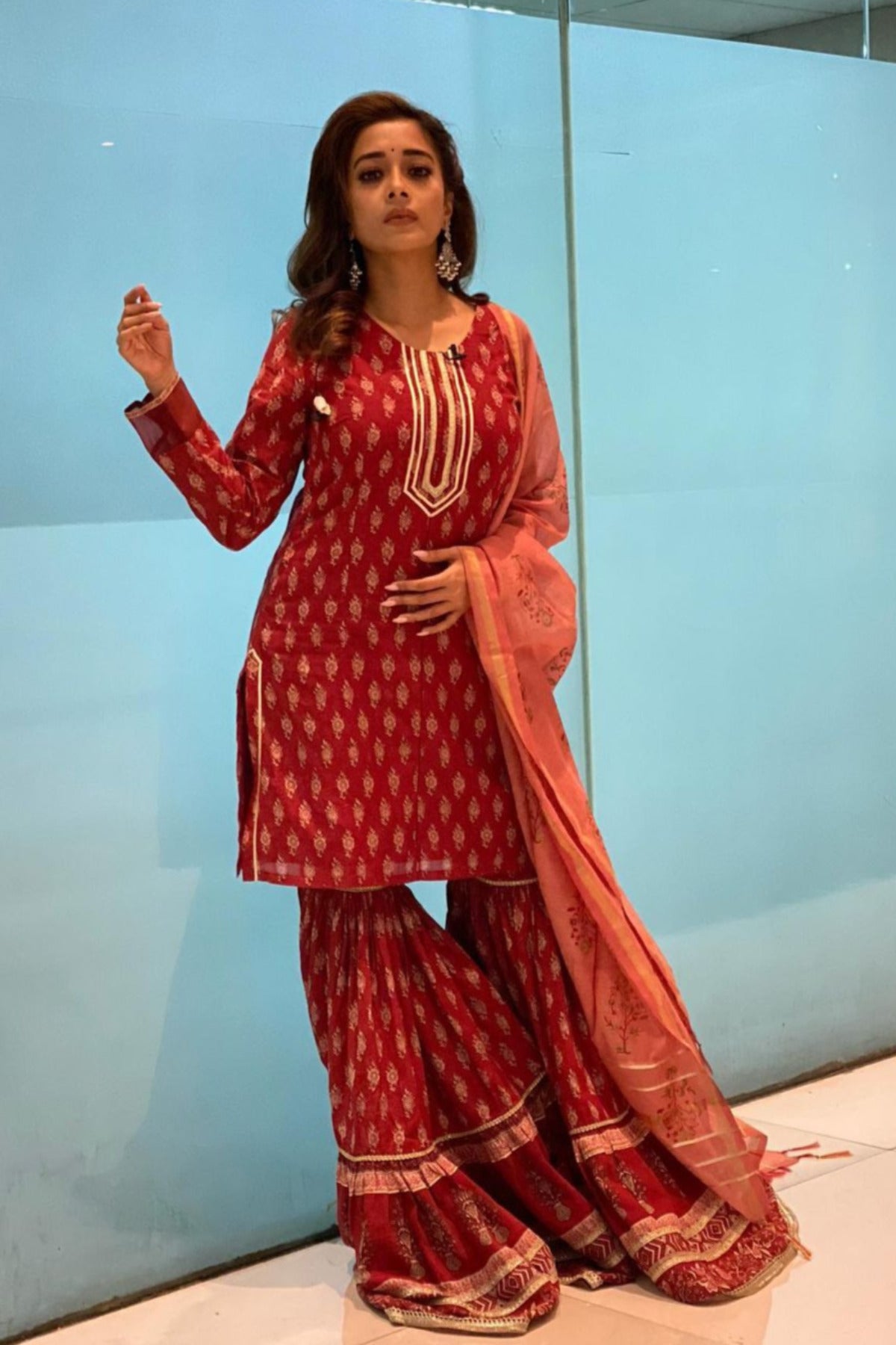 Tina Dutta in Rust Red Sharara Suit Set