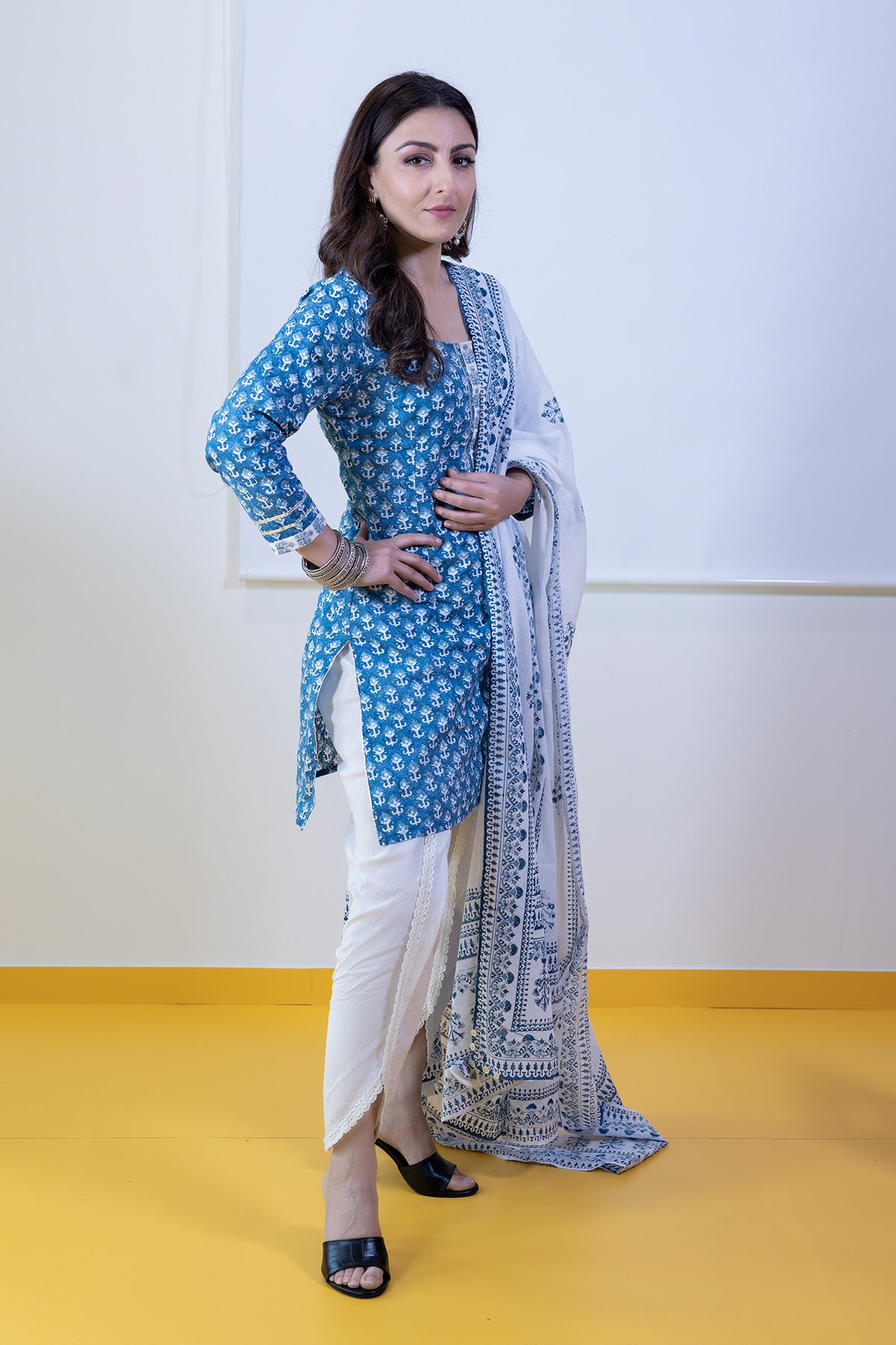 Soha Ali Khan in Indigo Hand Block Printed Sharara Set