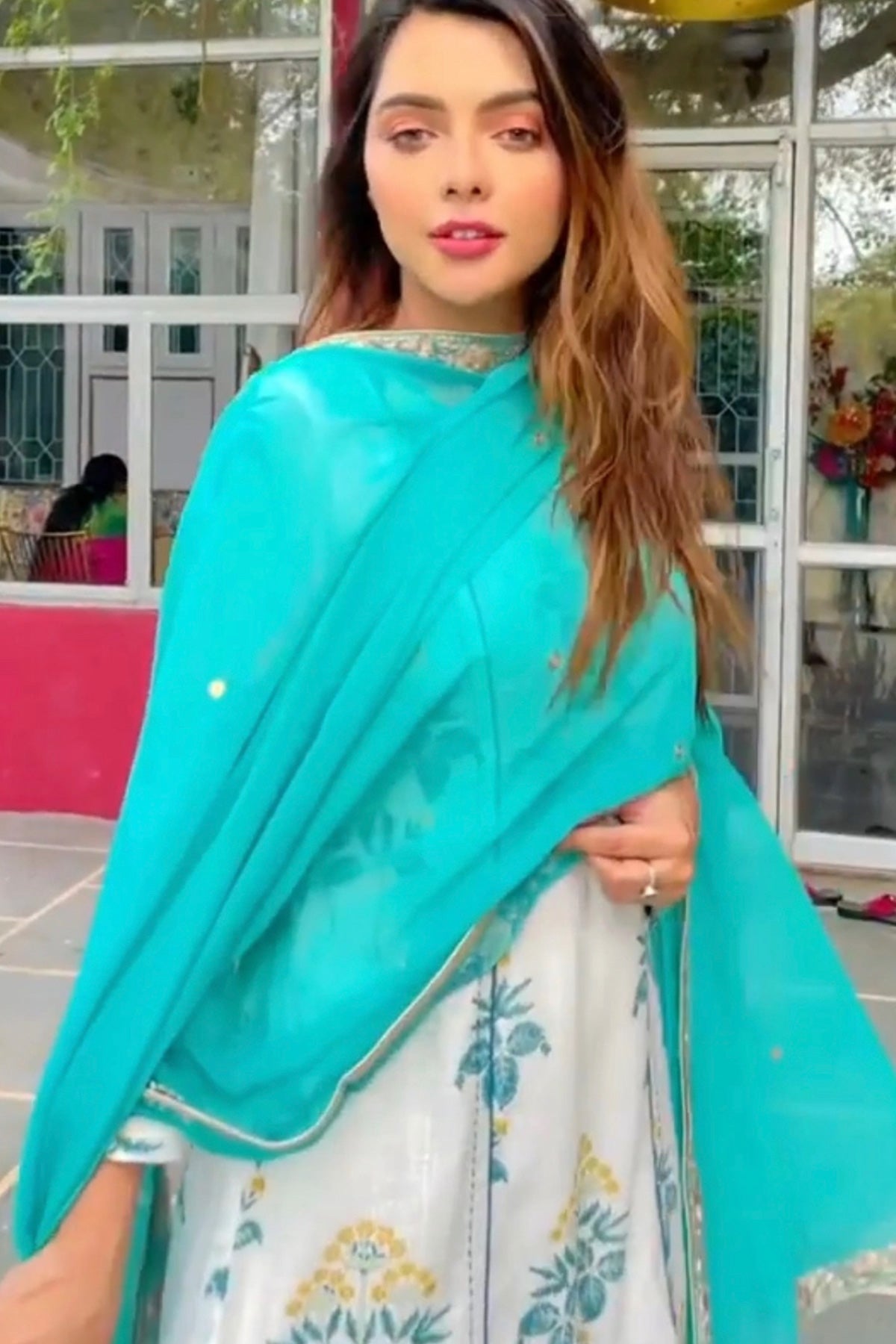 Ruhi Singh in Sea Green Block Printed White Kantha Kurta