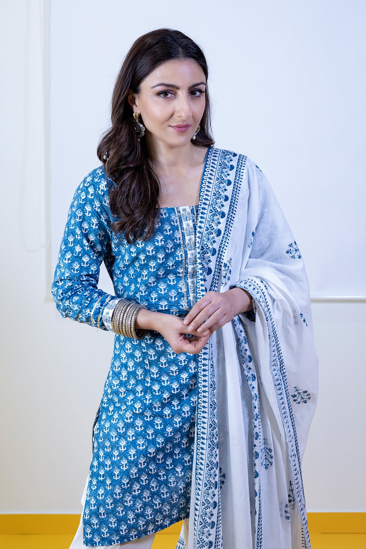 Soha Ali Khan in Indigo Hand Block Printed Sharara Set