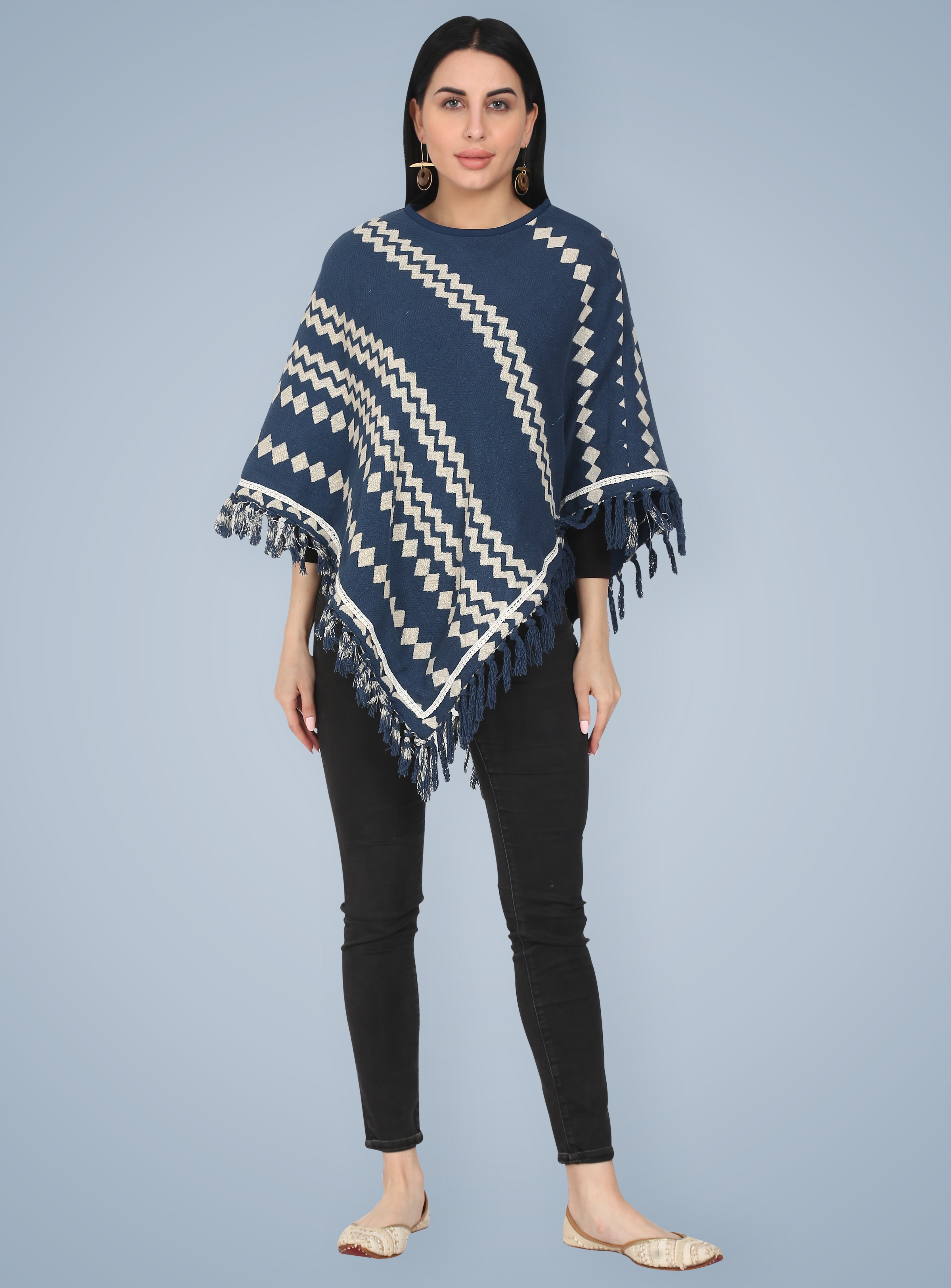 Indigo Bagru Printed Poncho