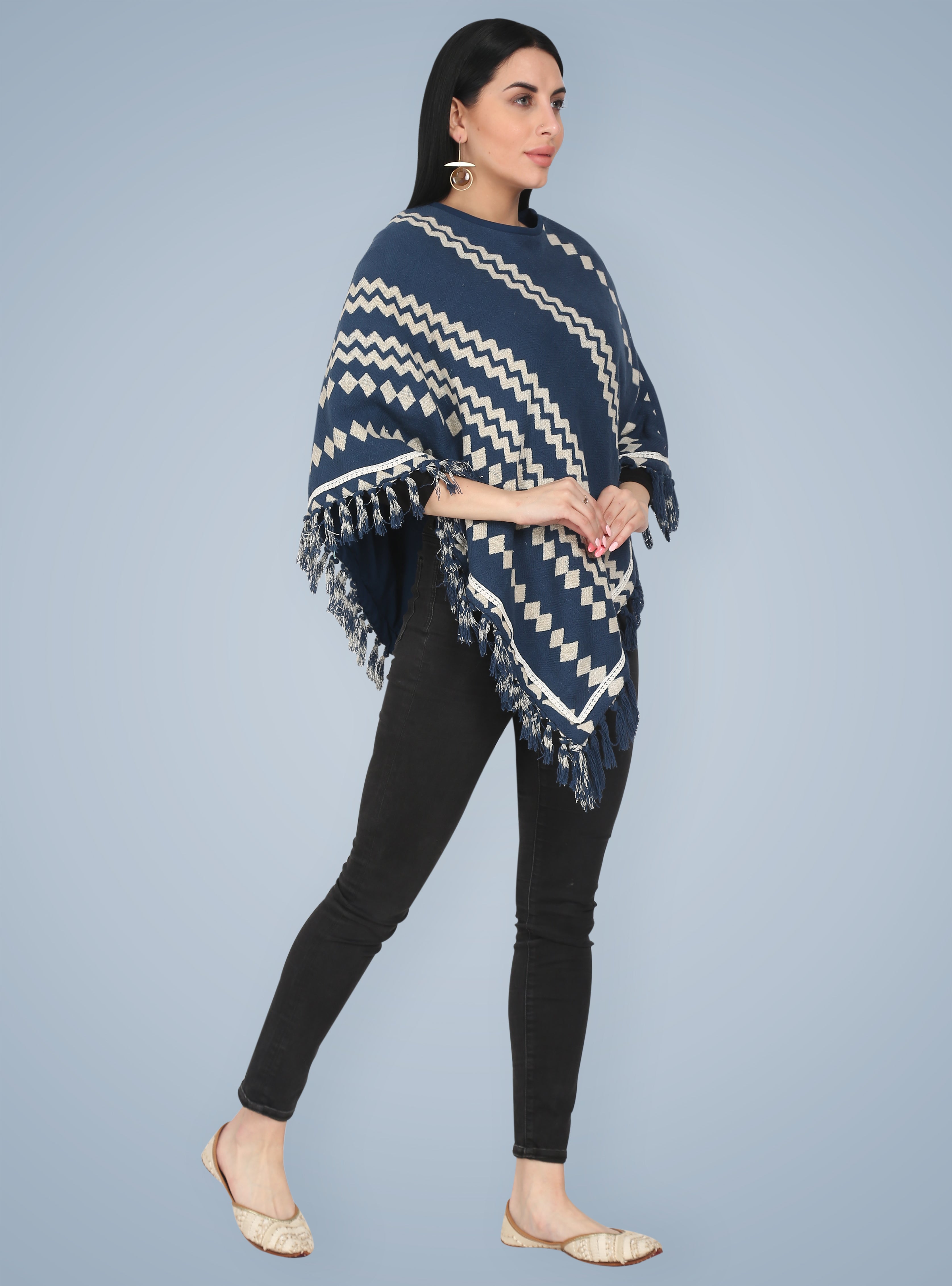 Indigo Bagru Printed Poncho