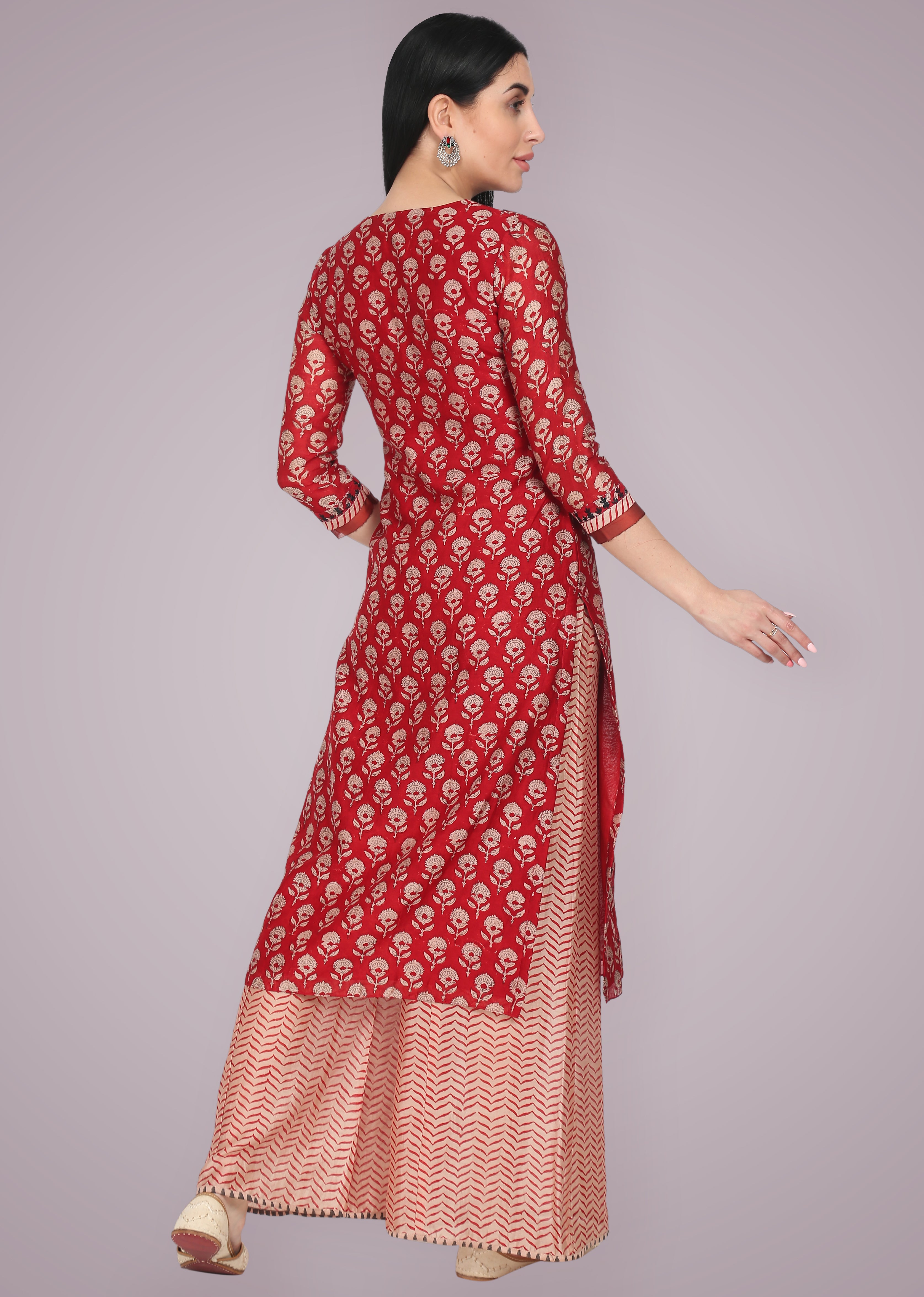 Crimson Red Silk Chanderi Embroidered Suit Set