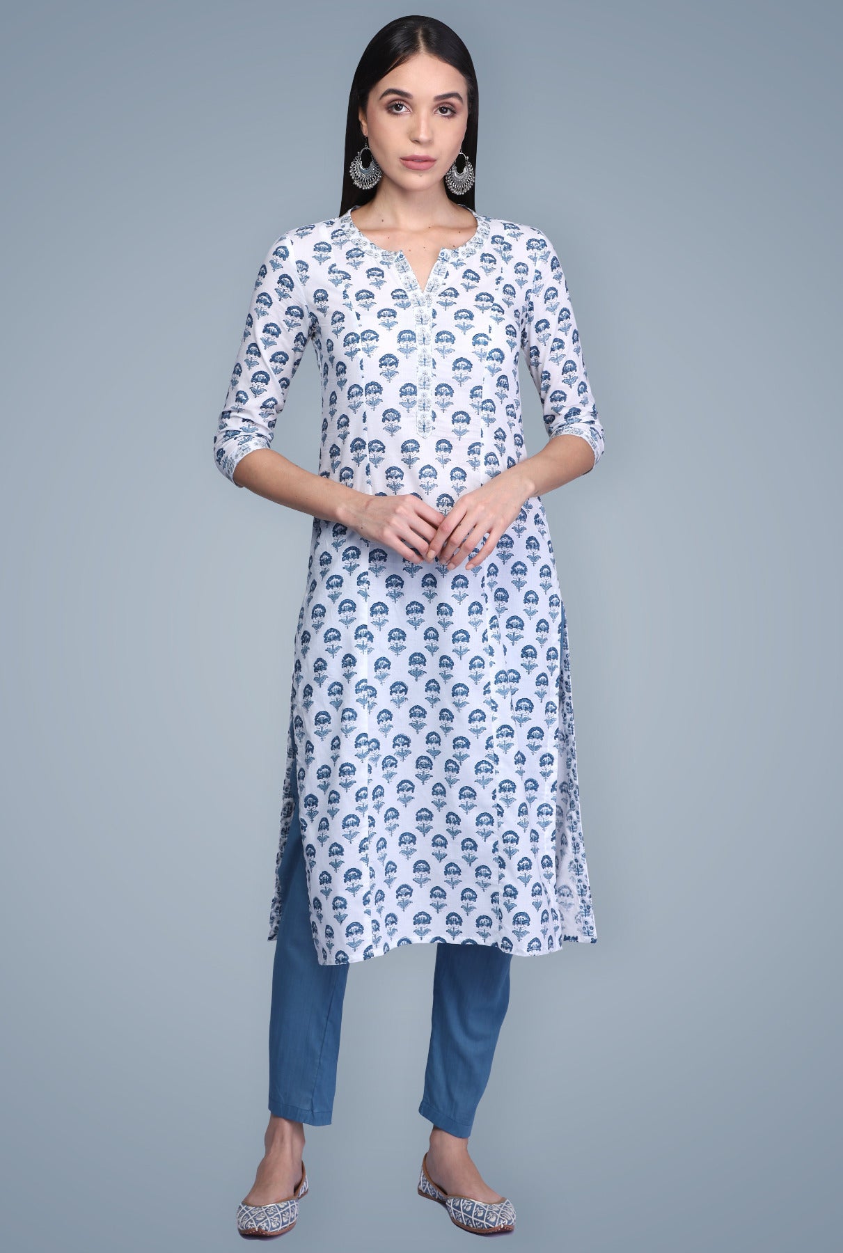 Indigo Hand Block Printed Cotton Kurta