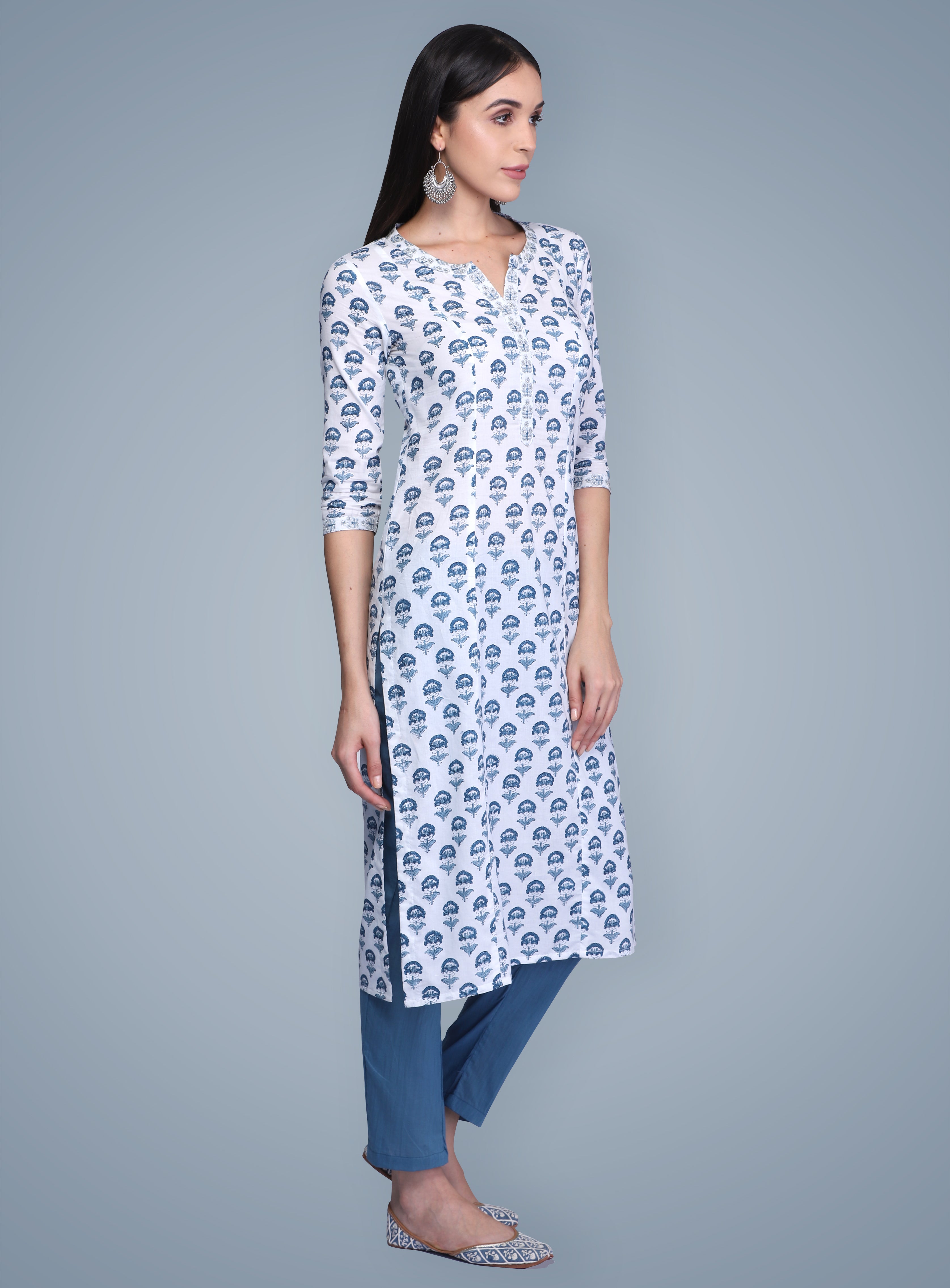 Indigo Hand Block Printed Cotton Kurta