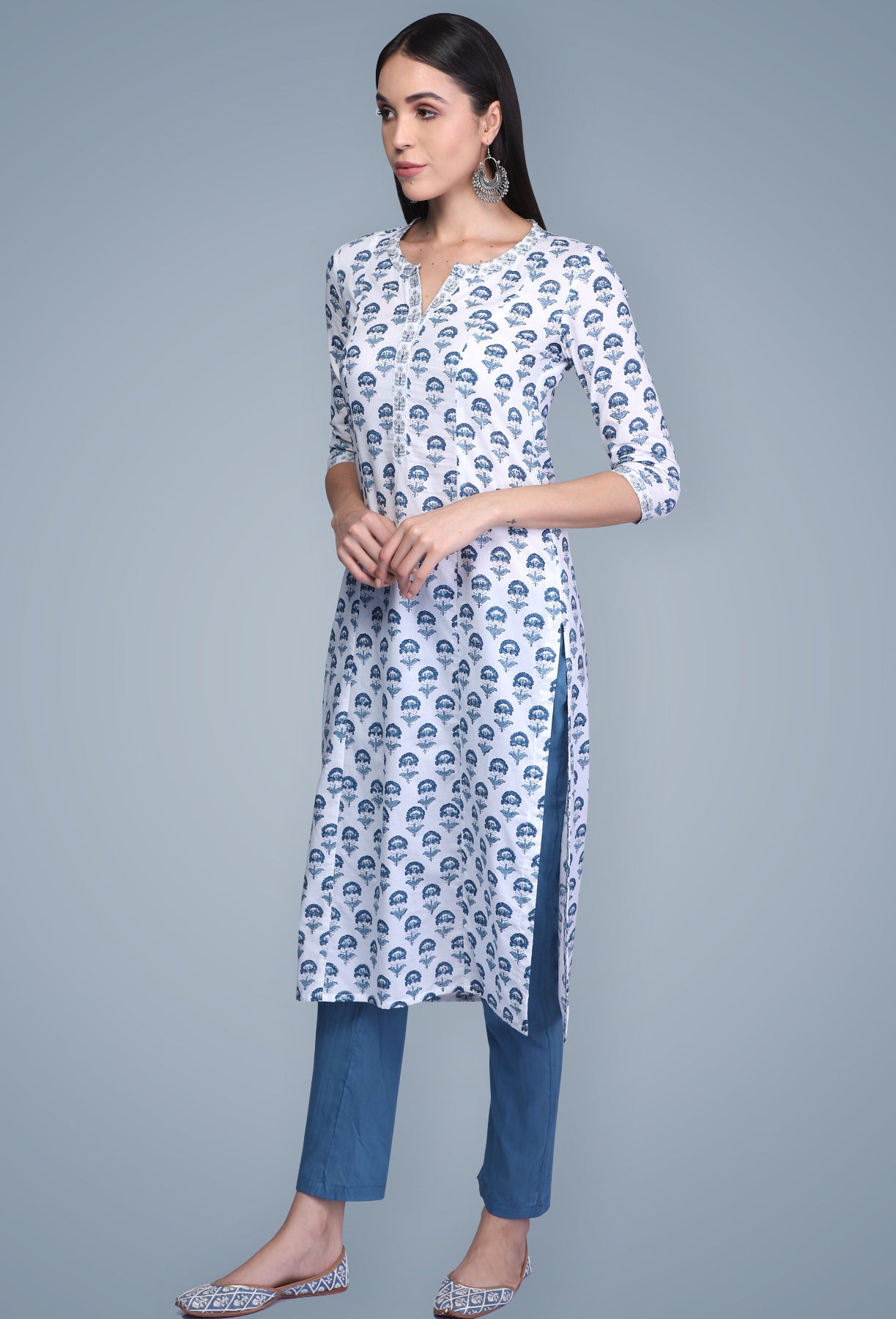 Indigo Hand Block Printed Cotton Kurta