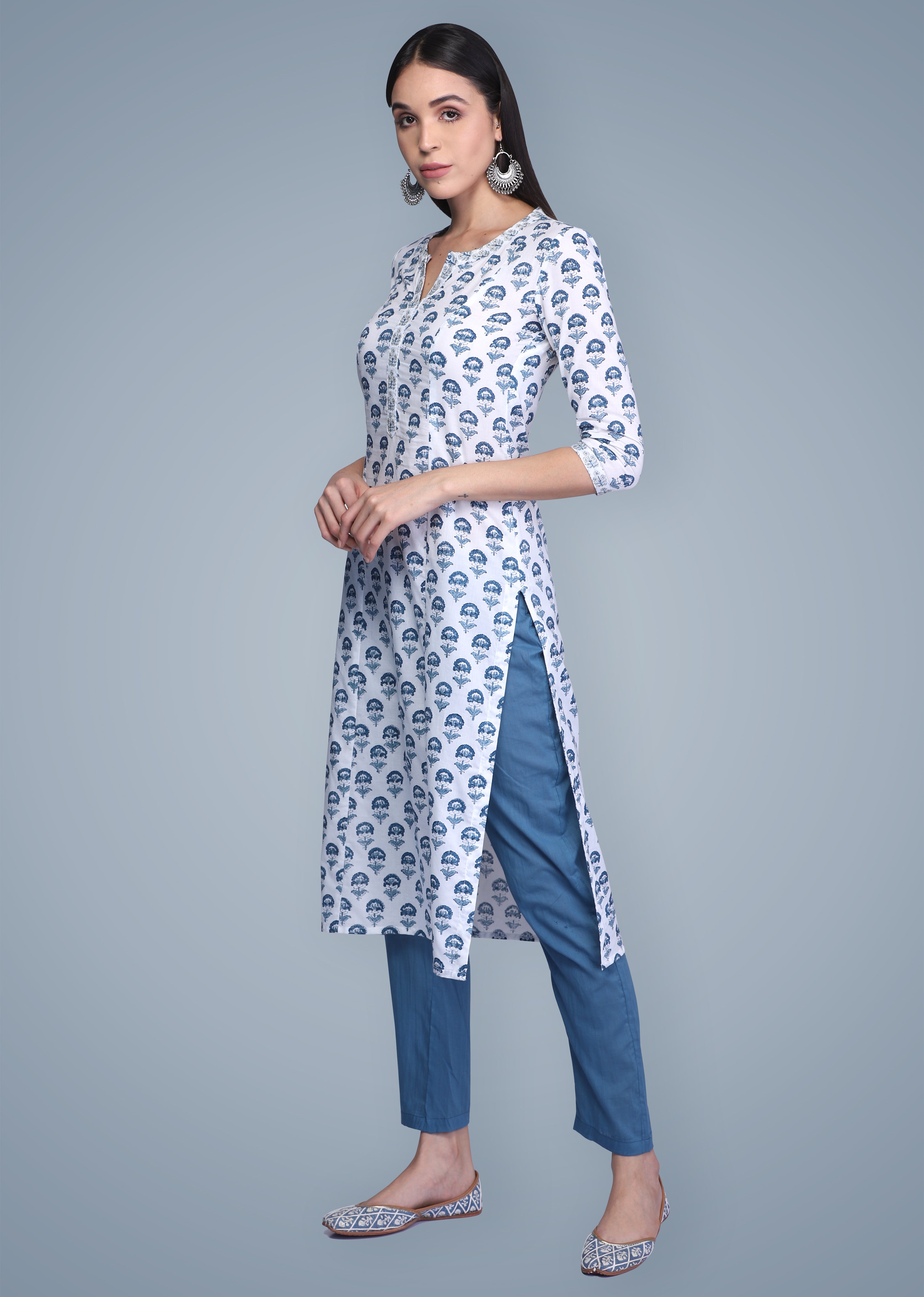 Indigo Hand Block Printed Cotton Kurta