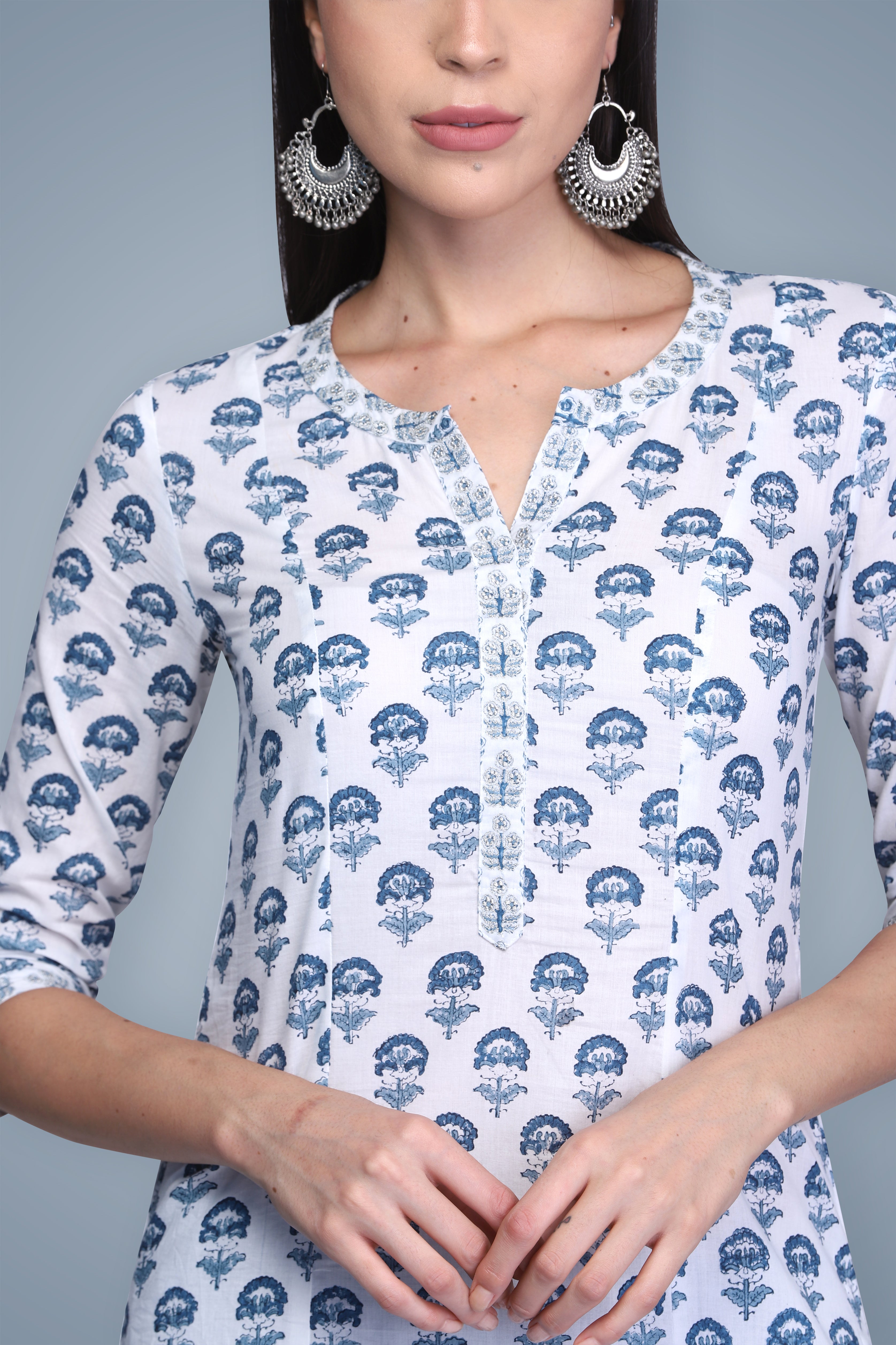 Indigo Hand Block Printed Cotton Kurta