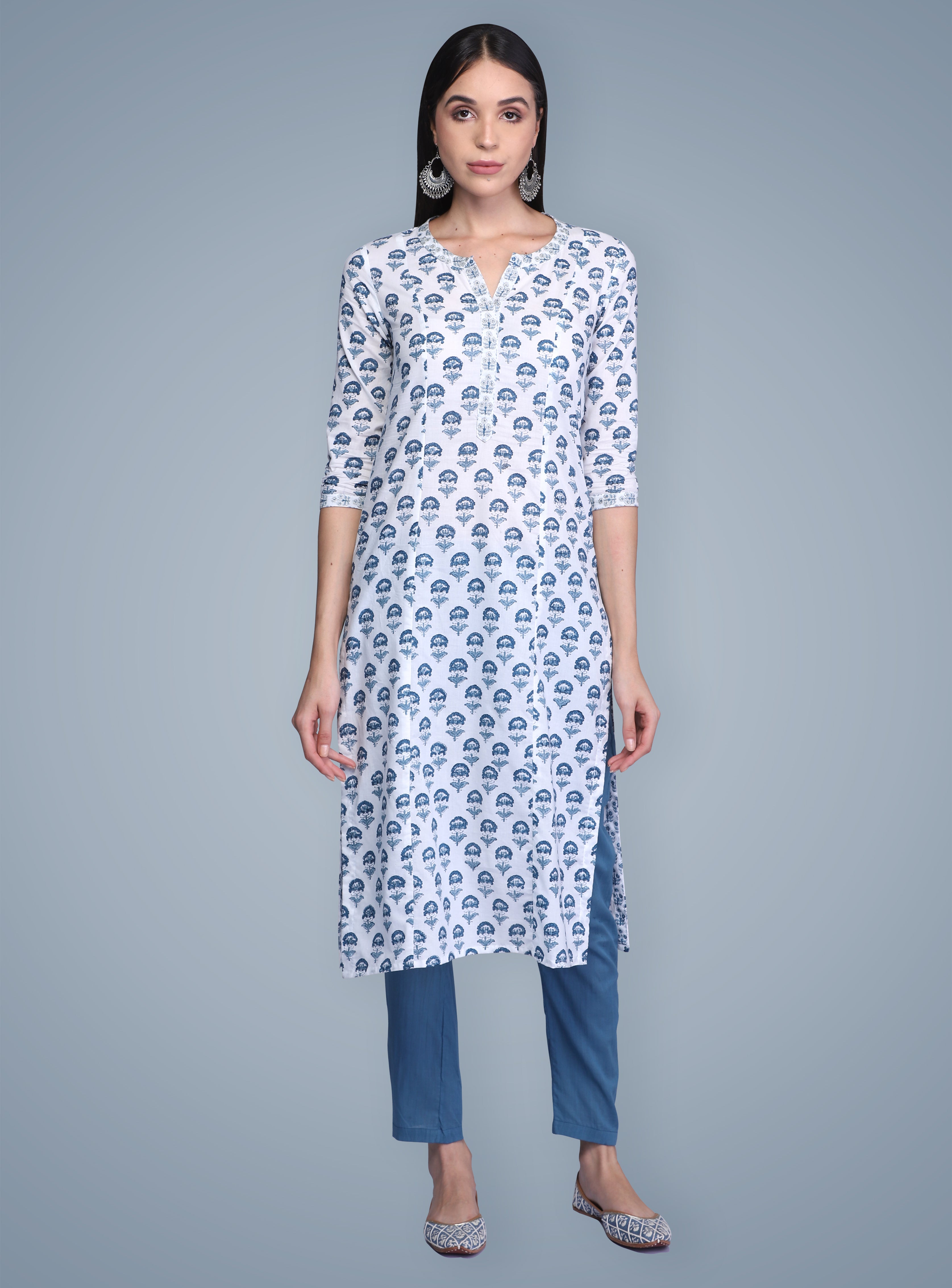 Indigo Hand Block Printed Cotton Kurta