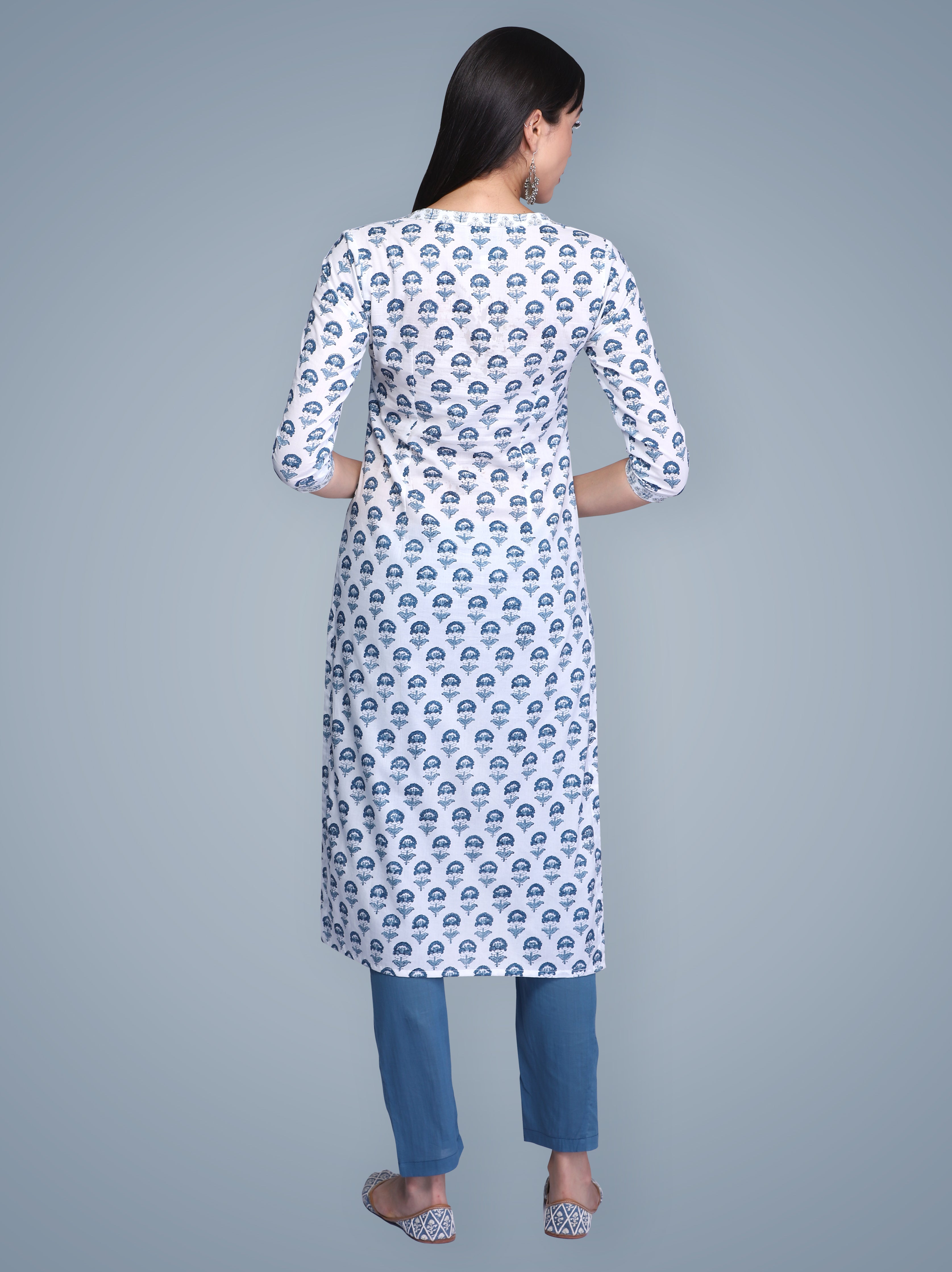 Indigo Hand Block Printed Cotton Kurta