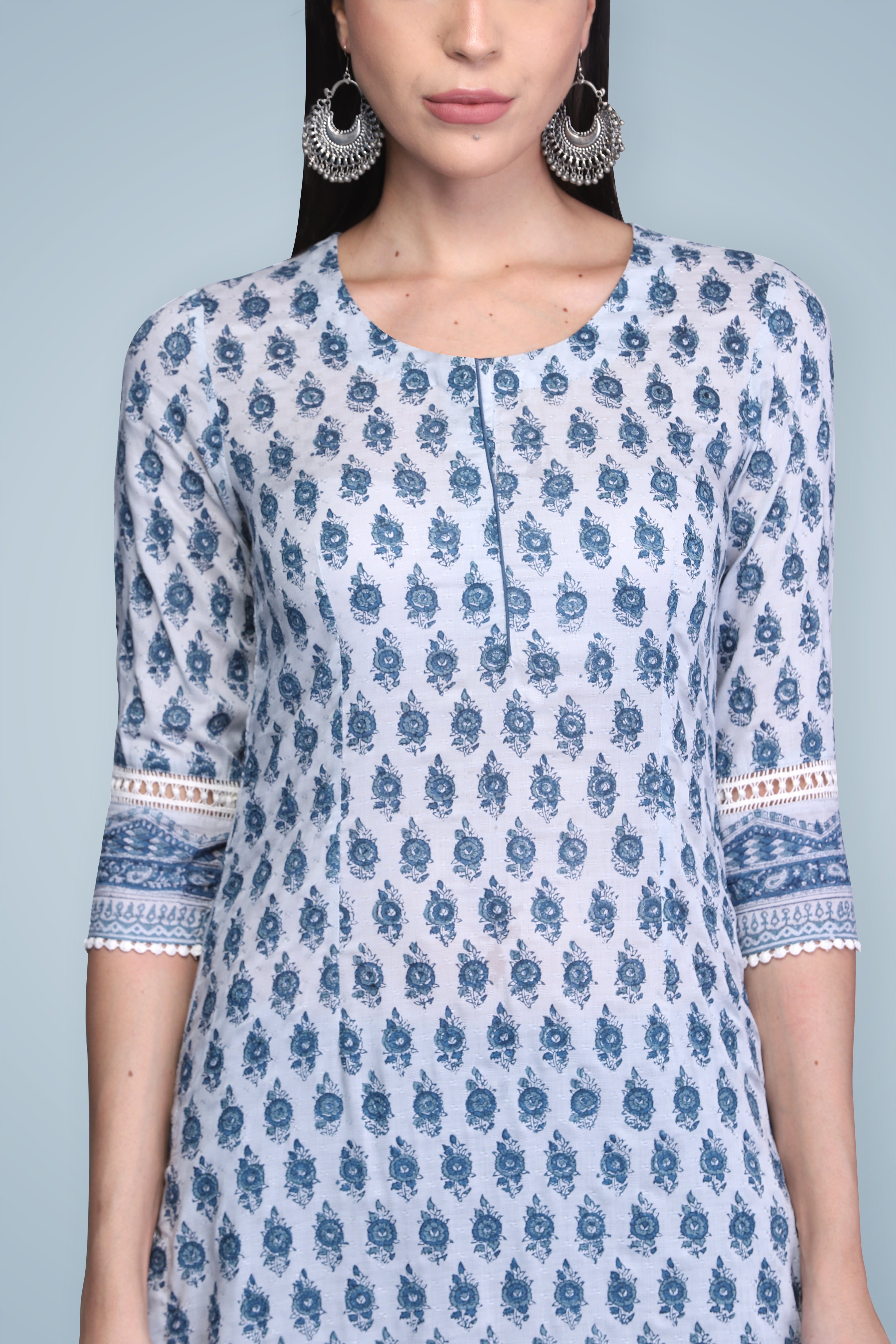 Indigo Hand Block Printed Silk Kurta